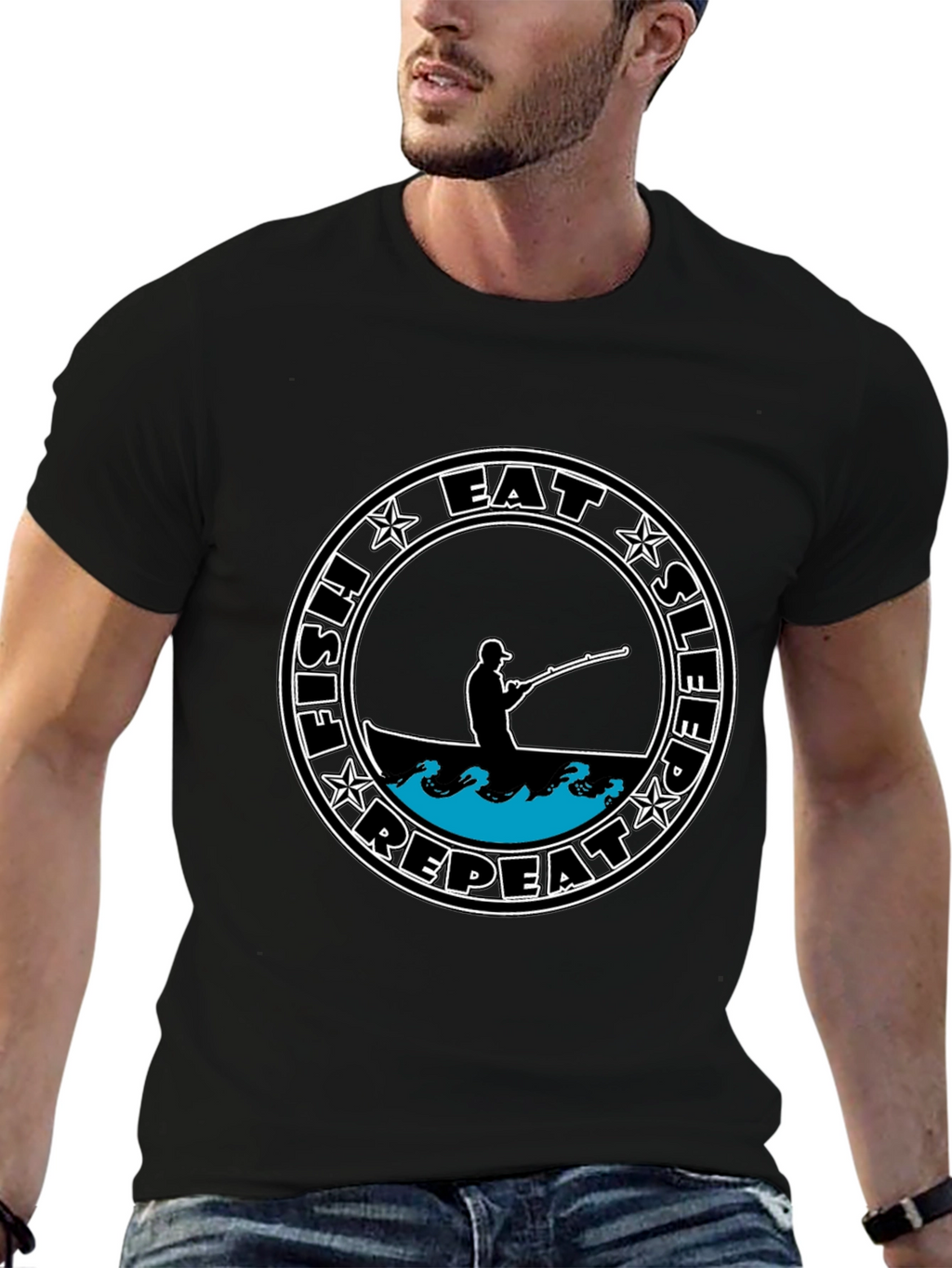 Eat Sleep Fish Repeat Tee - Black