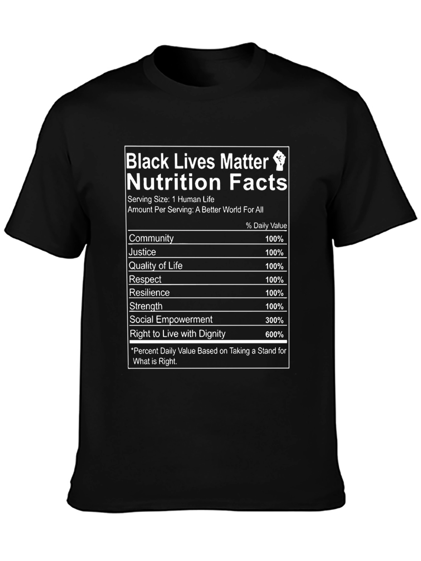 Black Lives Matter Nutrition Facts T-Shirt