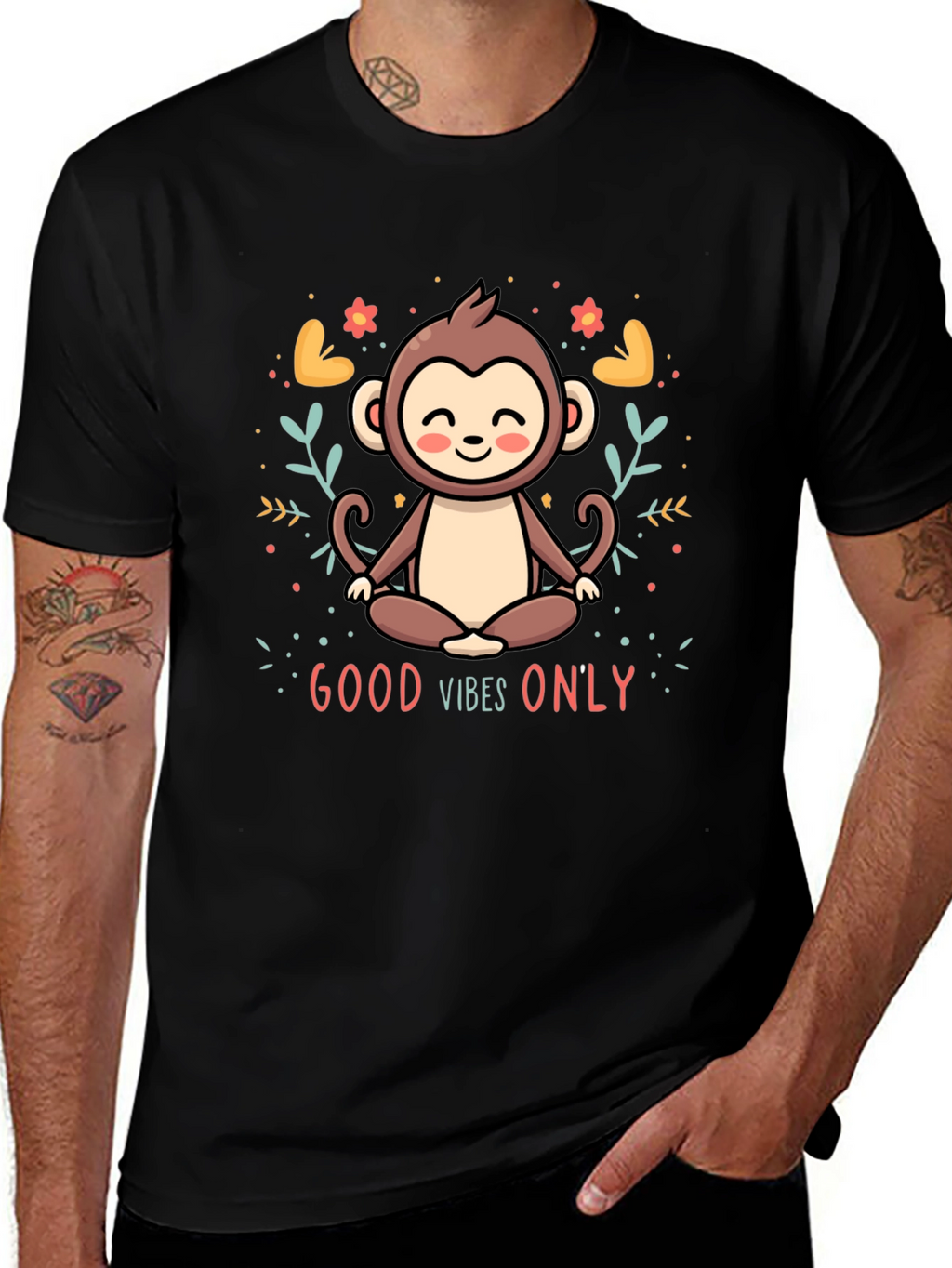 Good Vibes Only Monkey Meditation T-Shirt