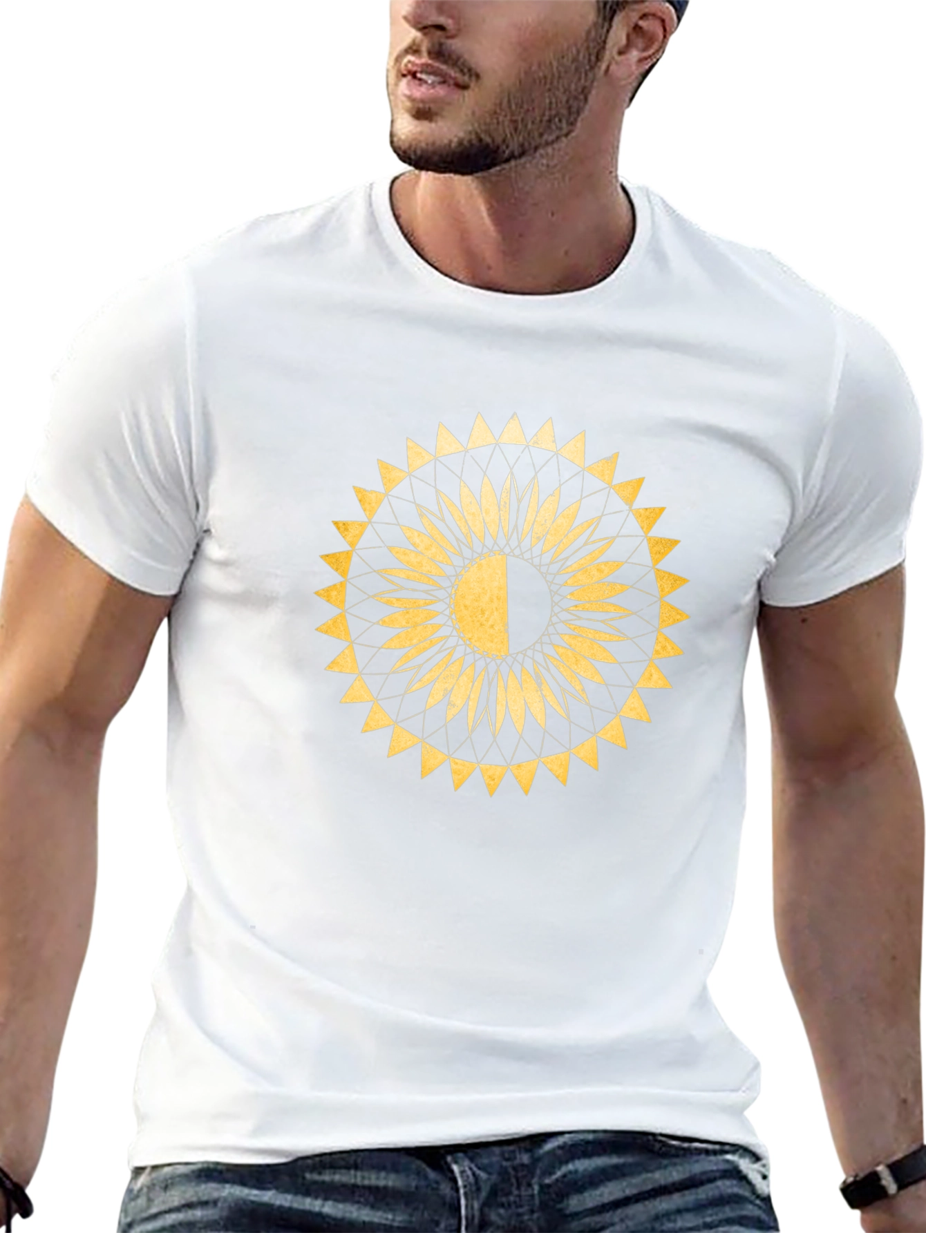 Geometric Sun T-Shirt - Black Cotton Blend
