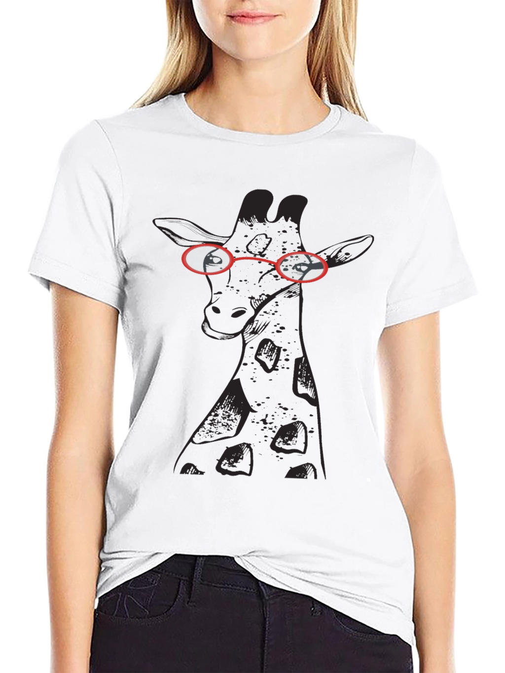 Giraffe with Glasses Black T-Shirt