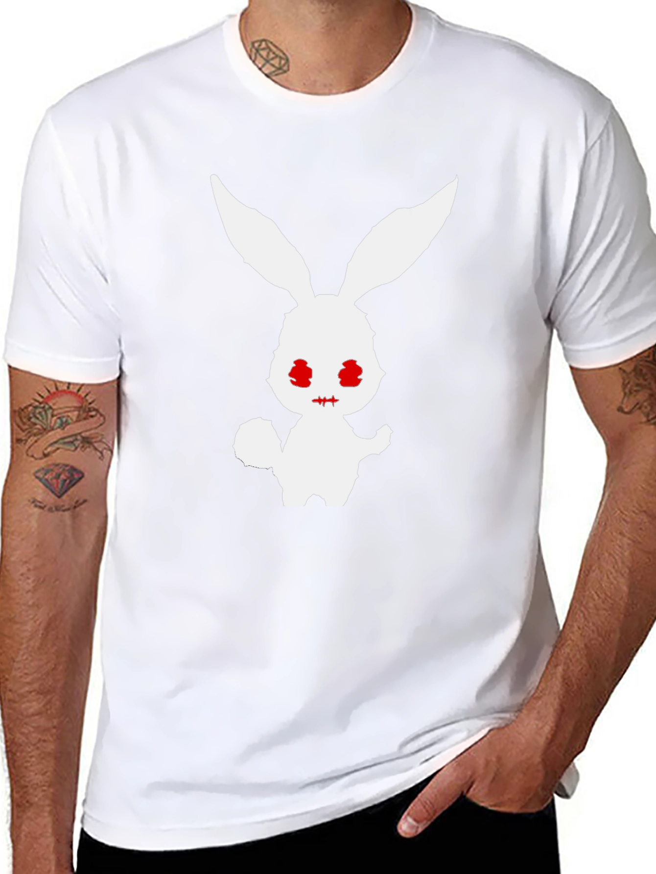 Mens Black T-Shirt with Spooky Rabbit Graphic