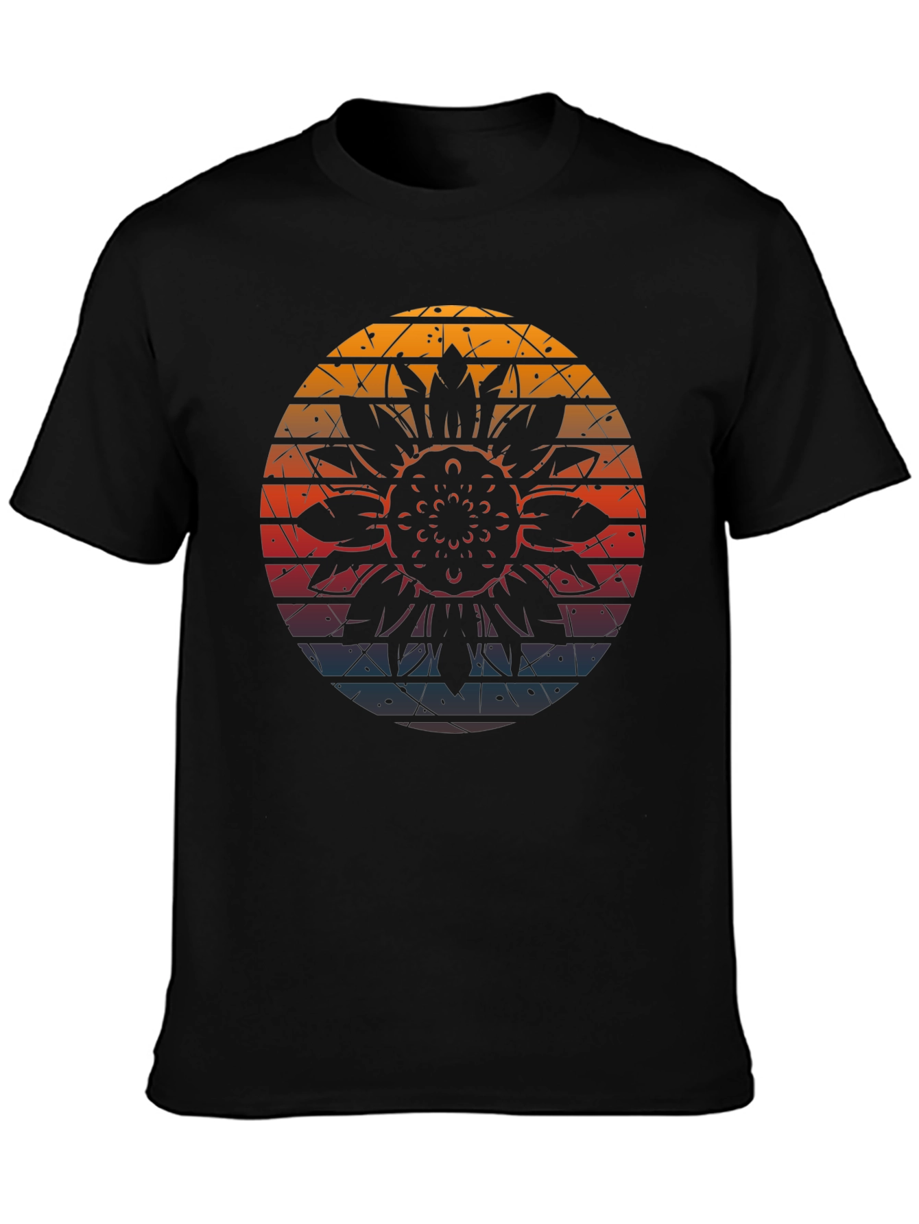 Retro Sunflower Graphic Tee - Black Cotton Blend