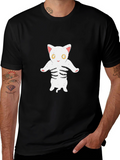 Cat Skeleton Graphic Tee - Black Cotton T-Shirt
