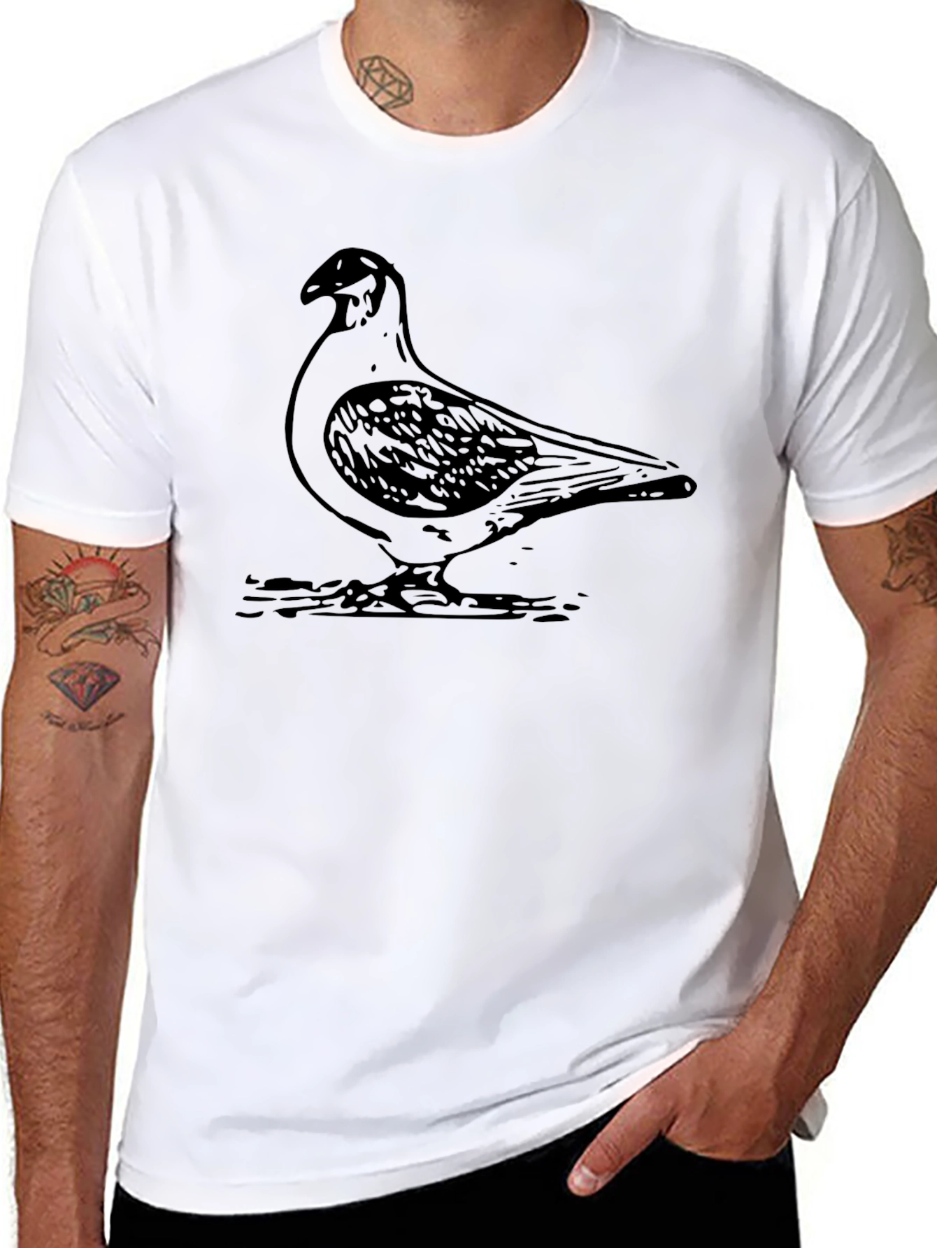 Pigeon Graphic Tee - Black Casual Style