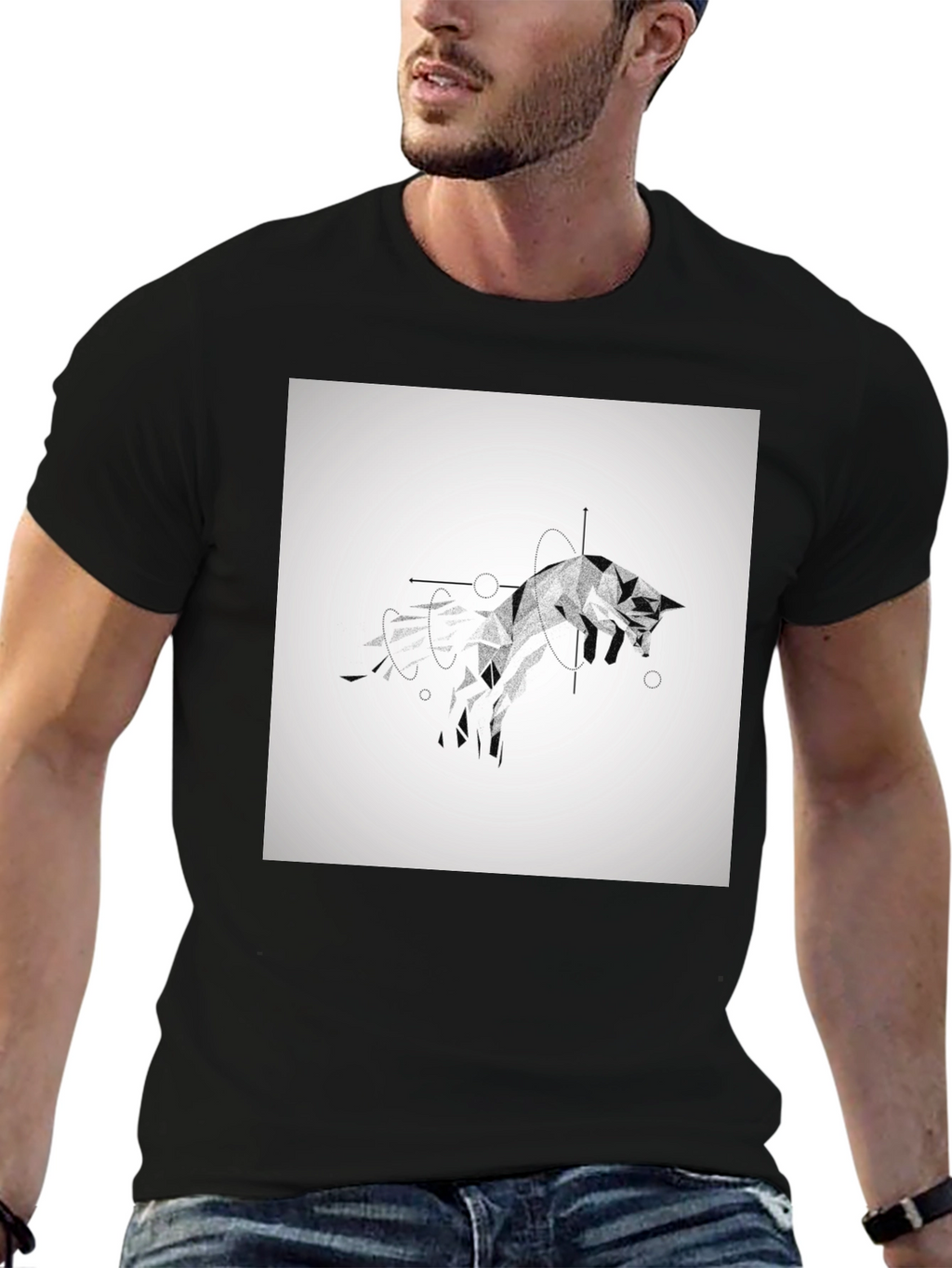 Geometric Fox Black T-Shirt