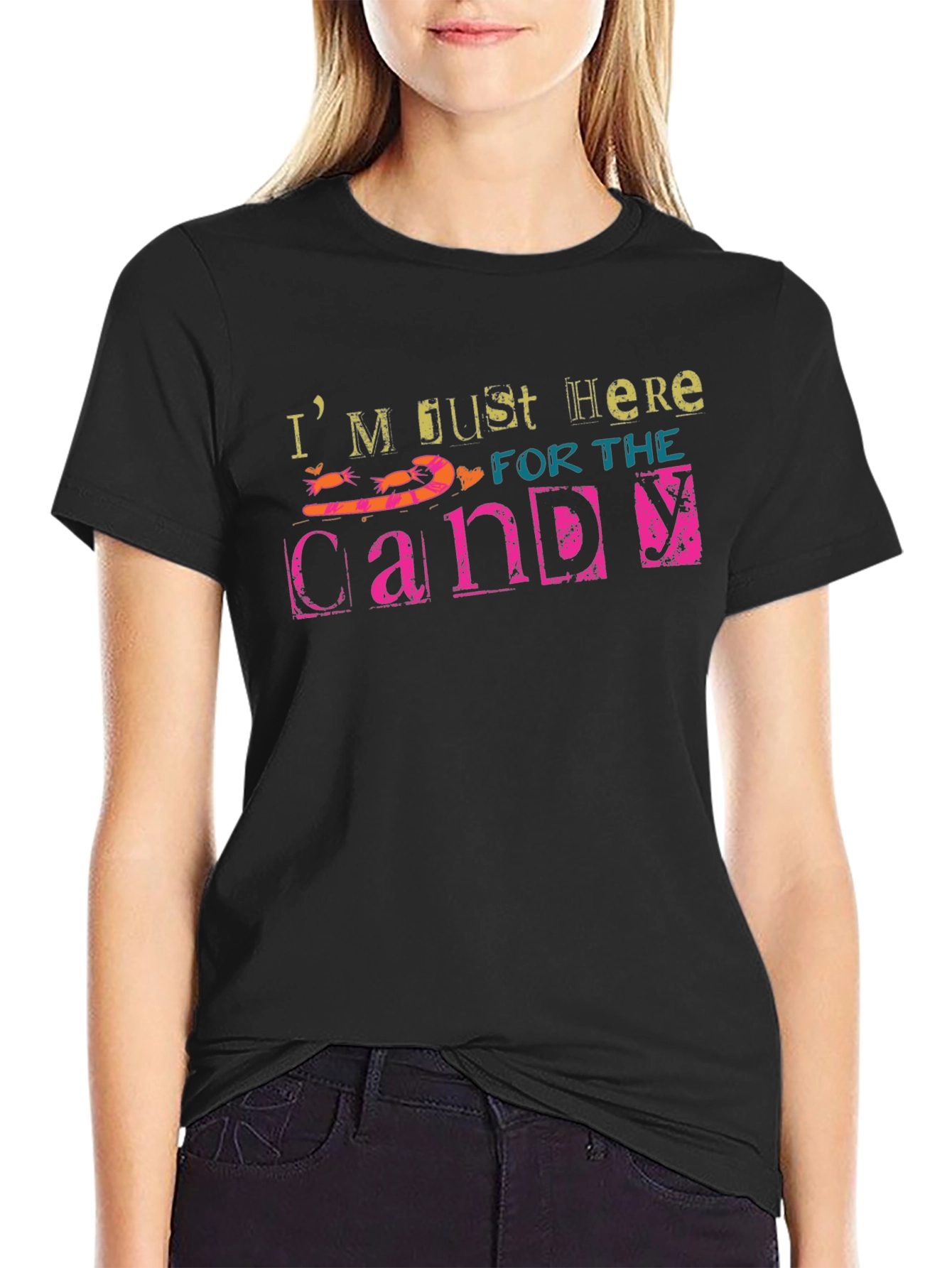 Just Here for the Candy Black T-Shirt