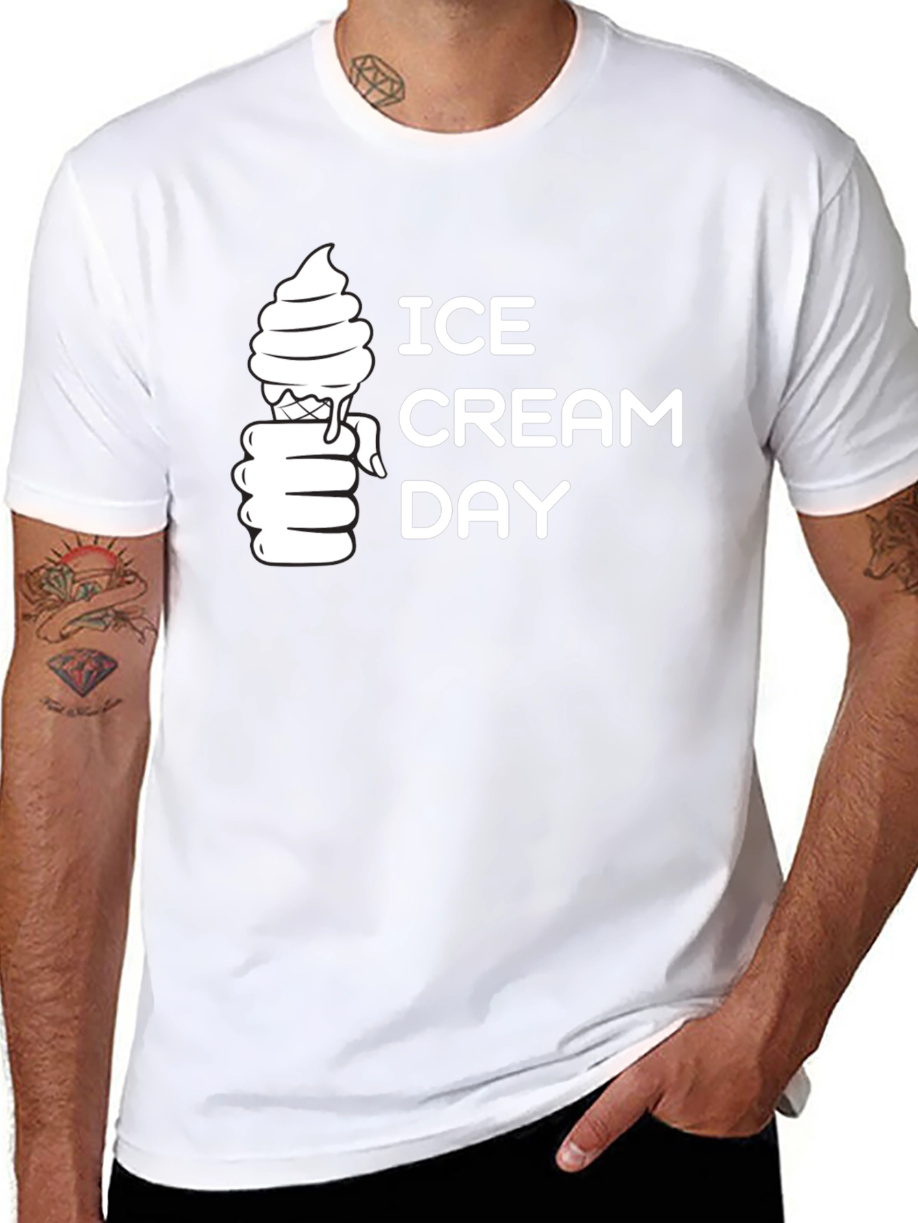 Ice Cream Day Graphic Tee - Black Cotton T-Shirt