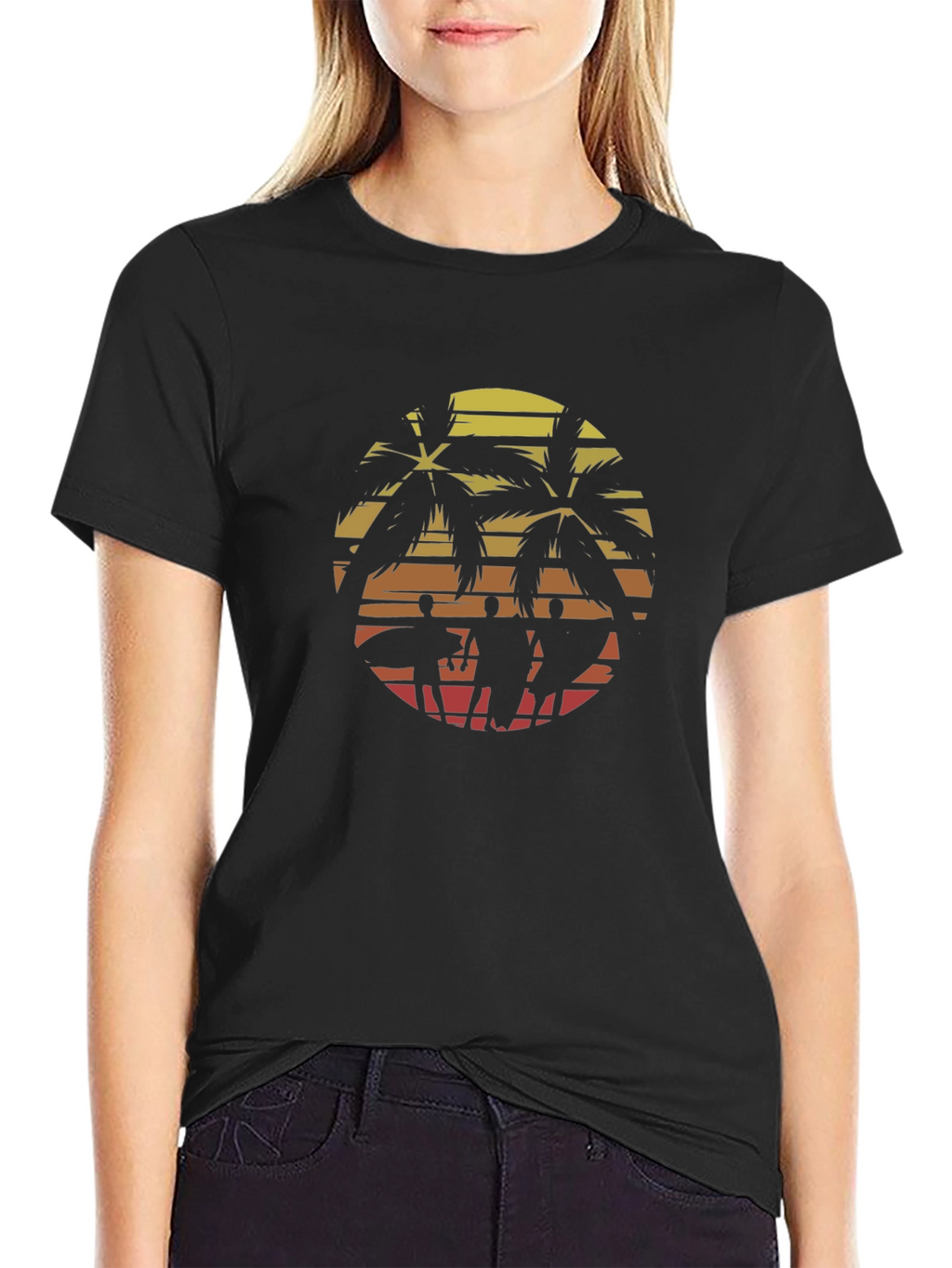 Retro Sunset Surfer Crew Graphic Tee