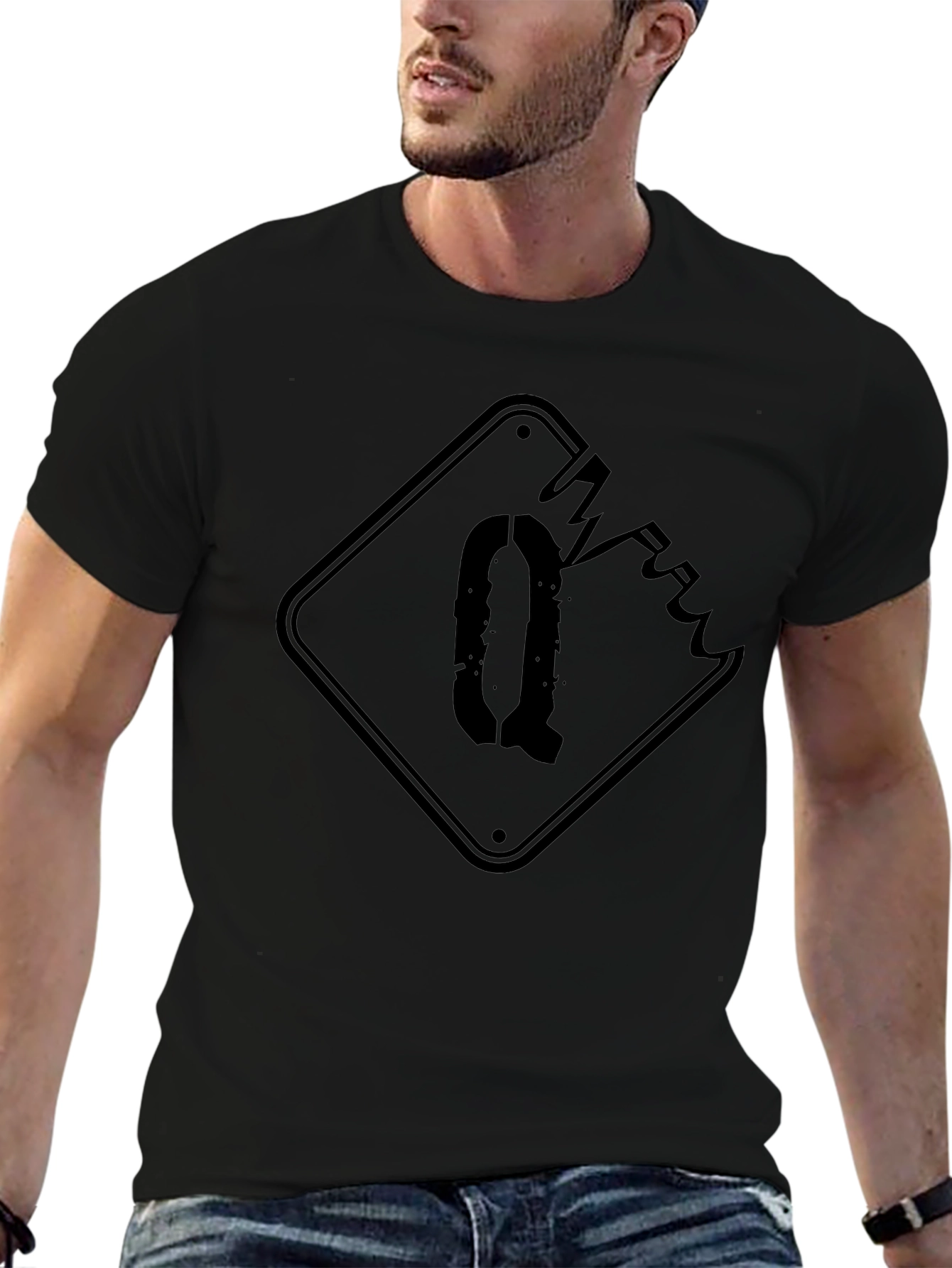 Distressed Q Graphic Black T-Shirt