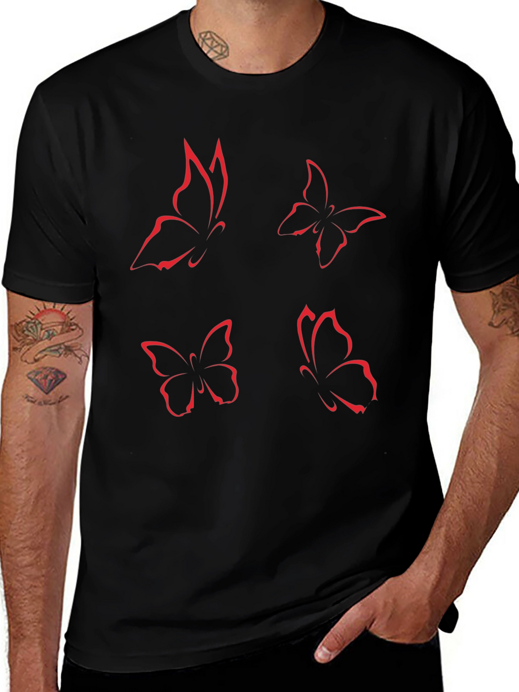 Butterfly Graphic Tee - Black Short Sleeve