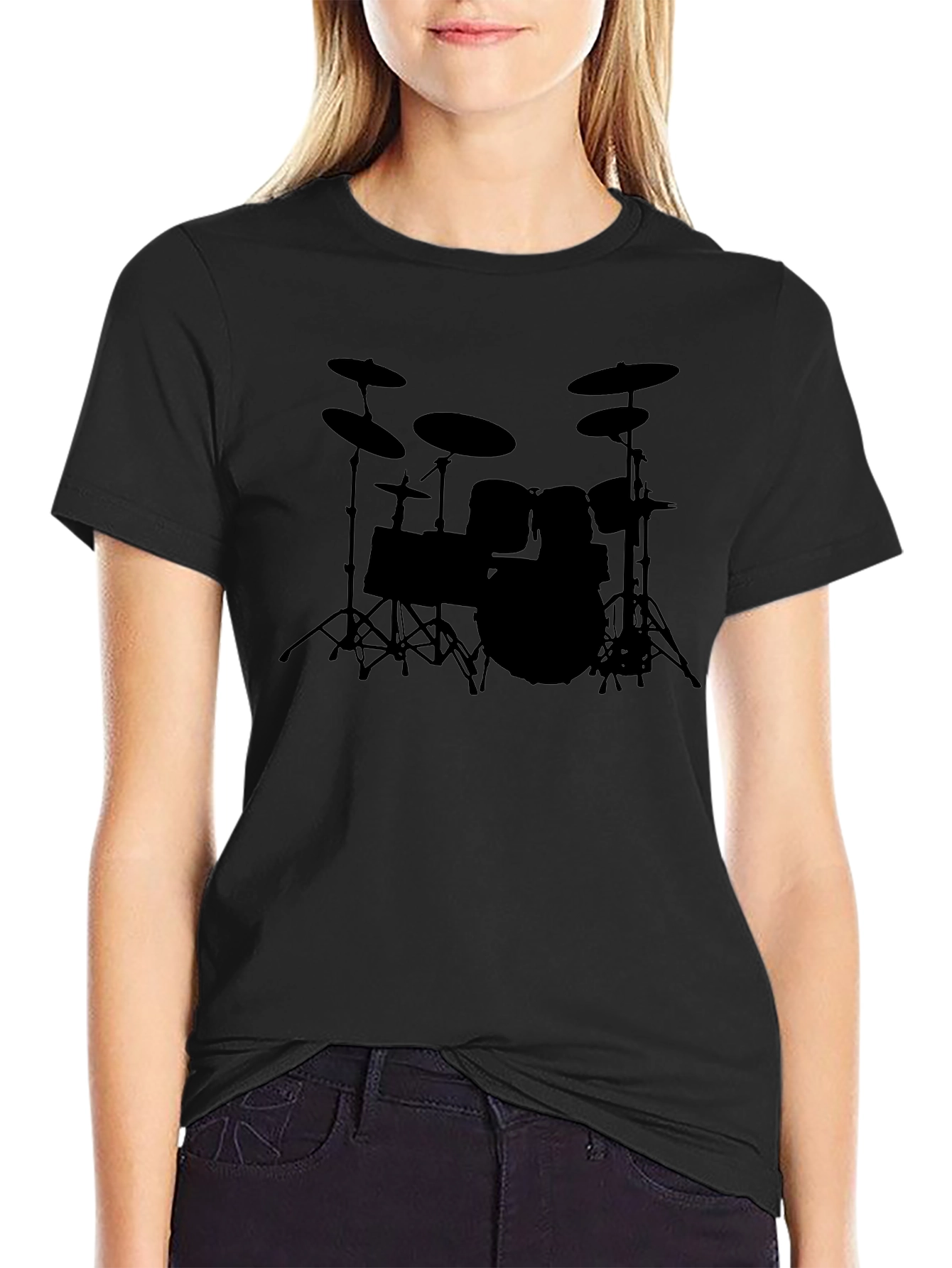 Drum Kit Silhouette Black T-Shirt