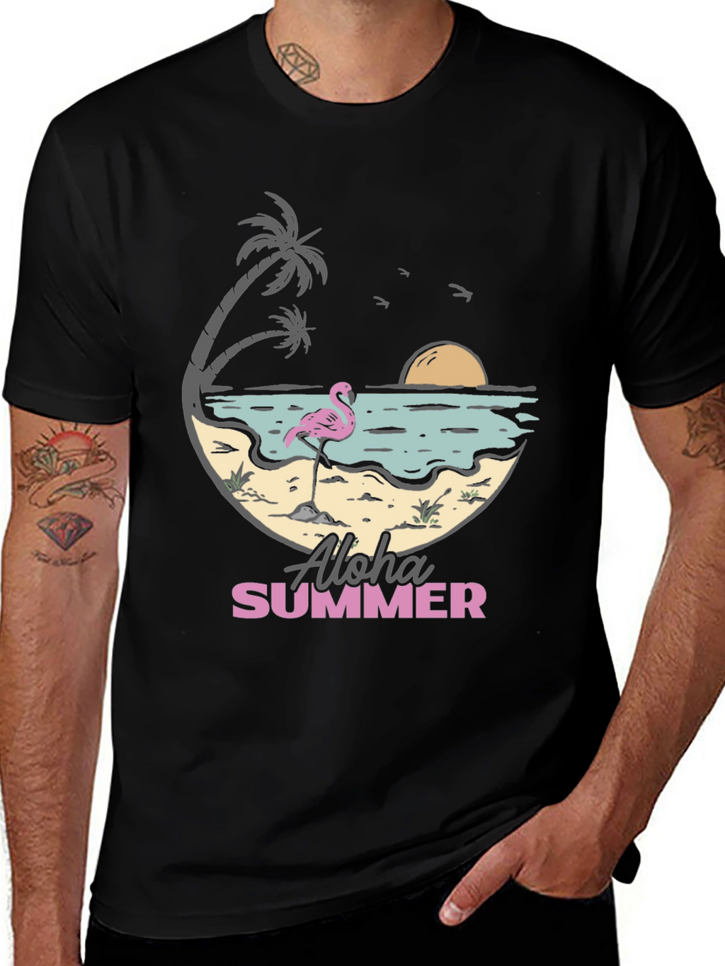 Aloha Summer Beach Flamingo Graphic T-Shirt