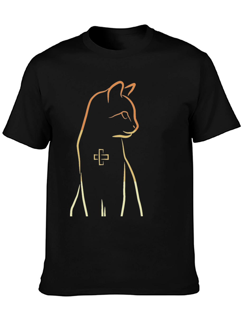 Cool Cat Outline Black T-Shirt