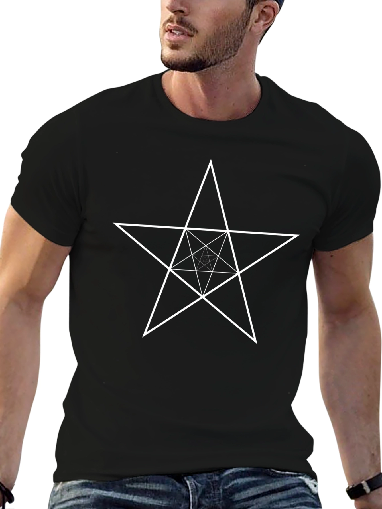 Geometric Star Graphic Black T-Shirt