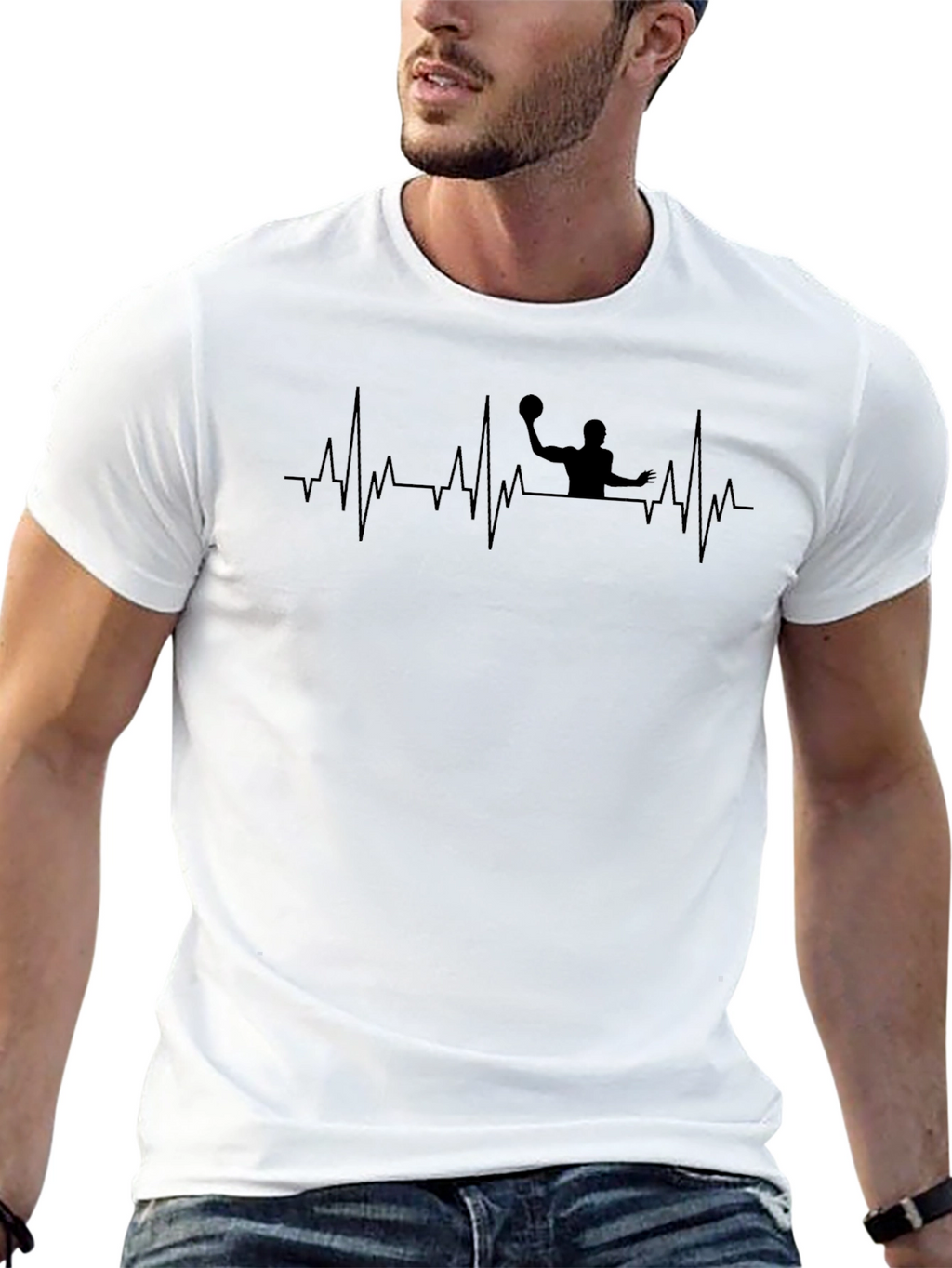 Water Polo Heartbeat T-Shirt - Black Graphic Tee
