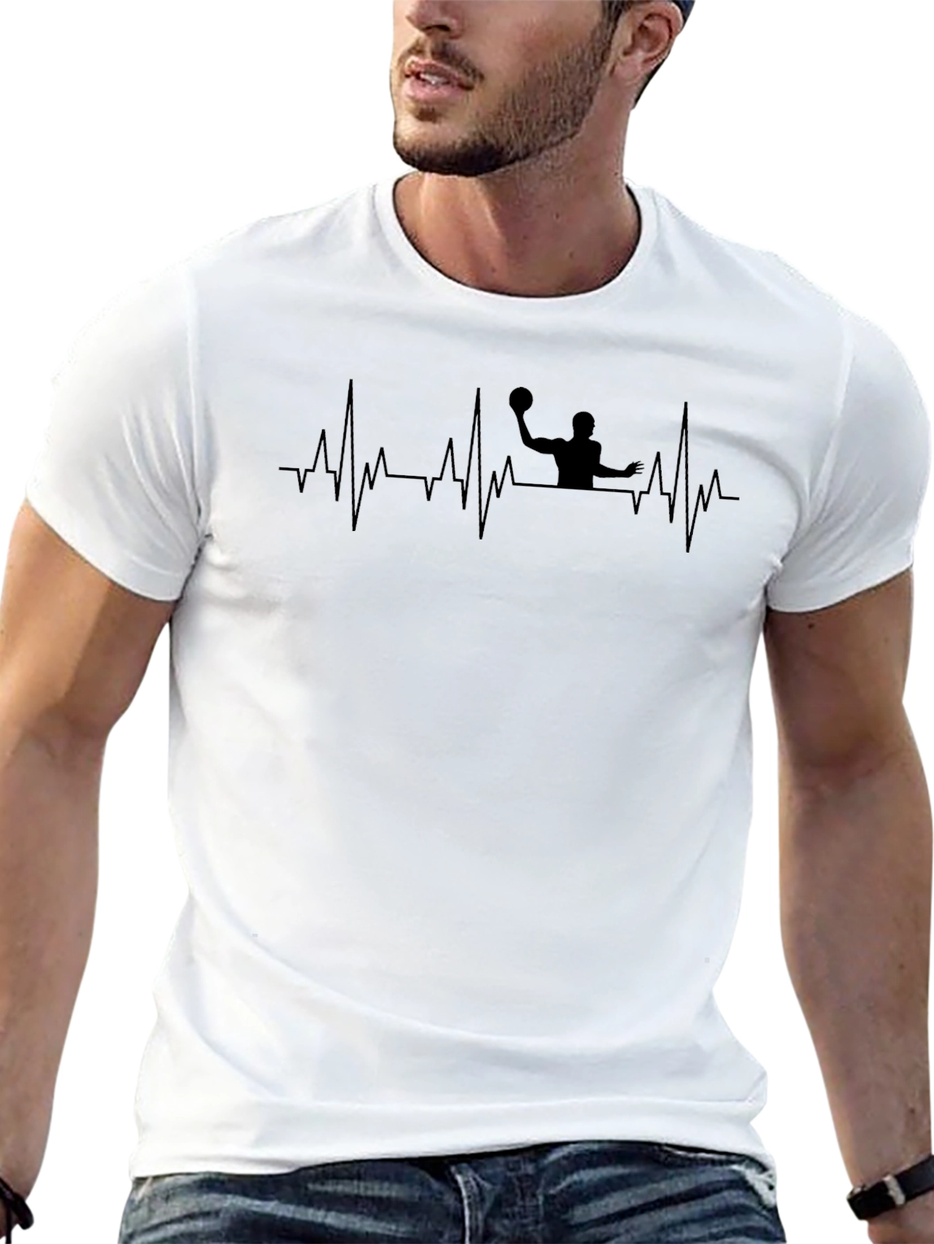 Water Polo Heartbeat T-Shirt - Black Graphic Tee