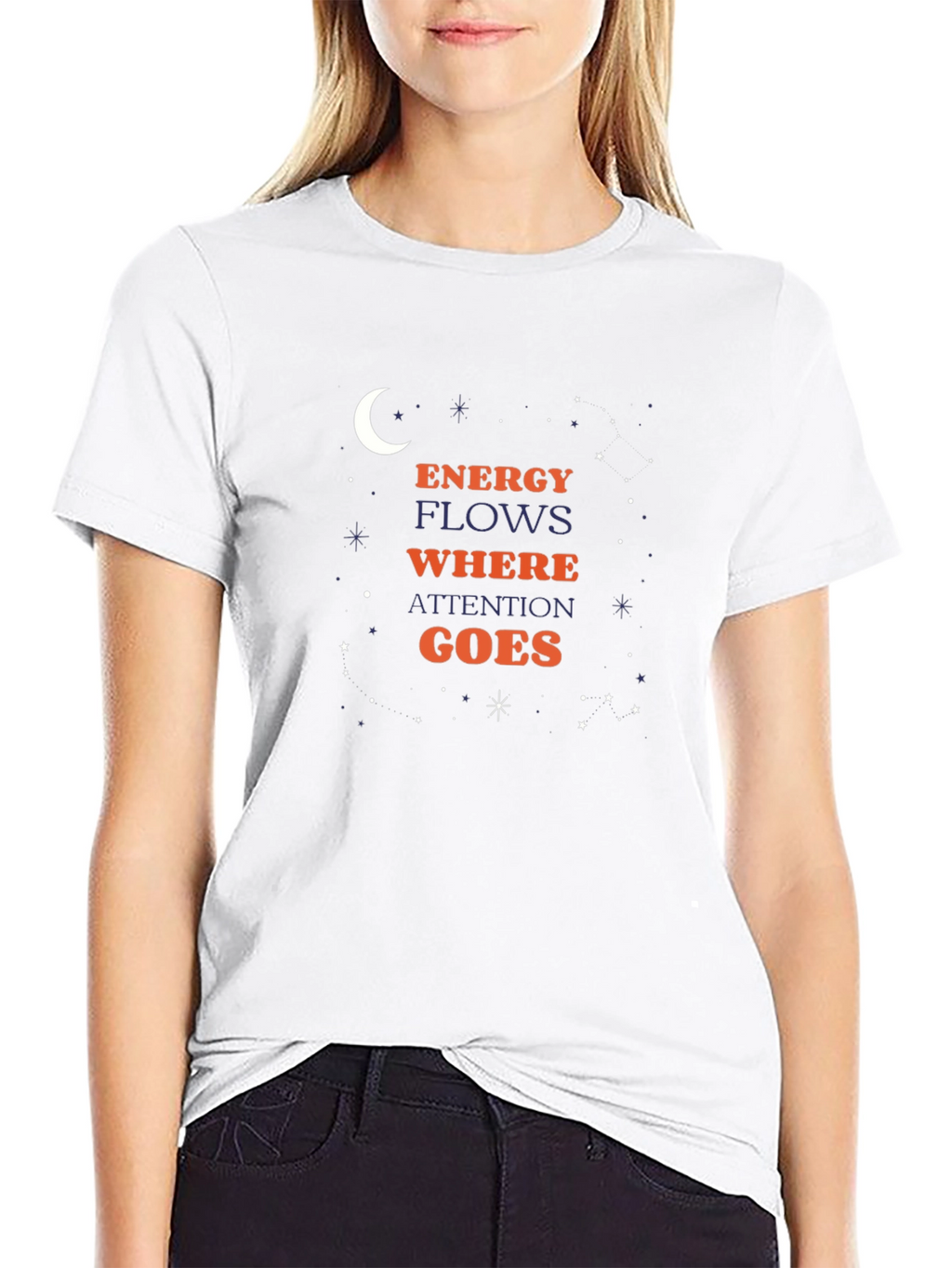 Energy Flows Where Attention Goes Black T-Shirt