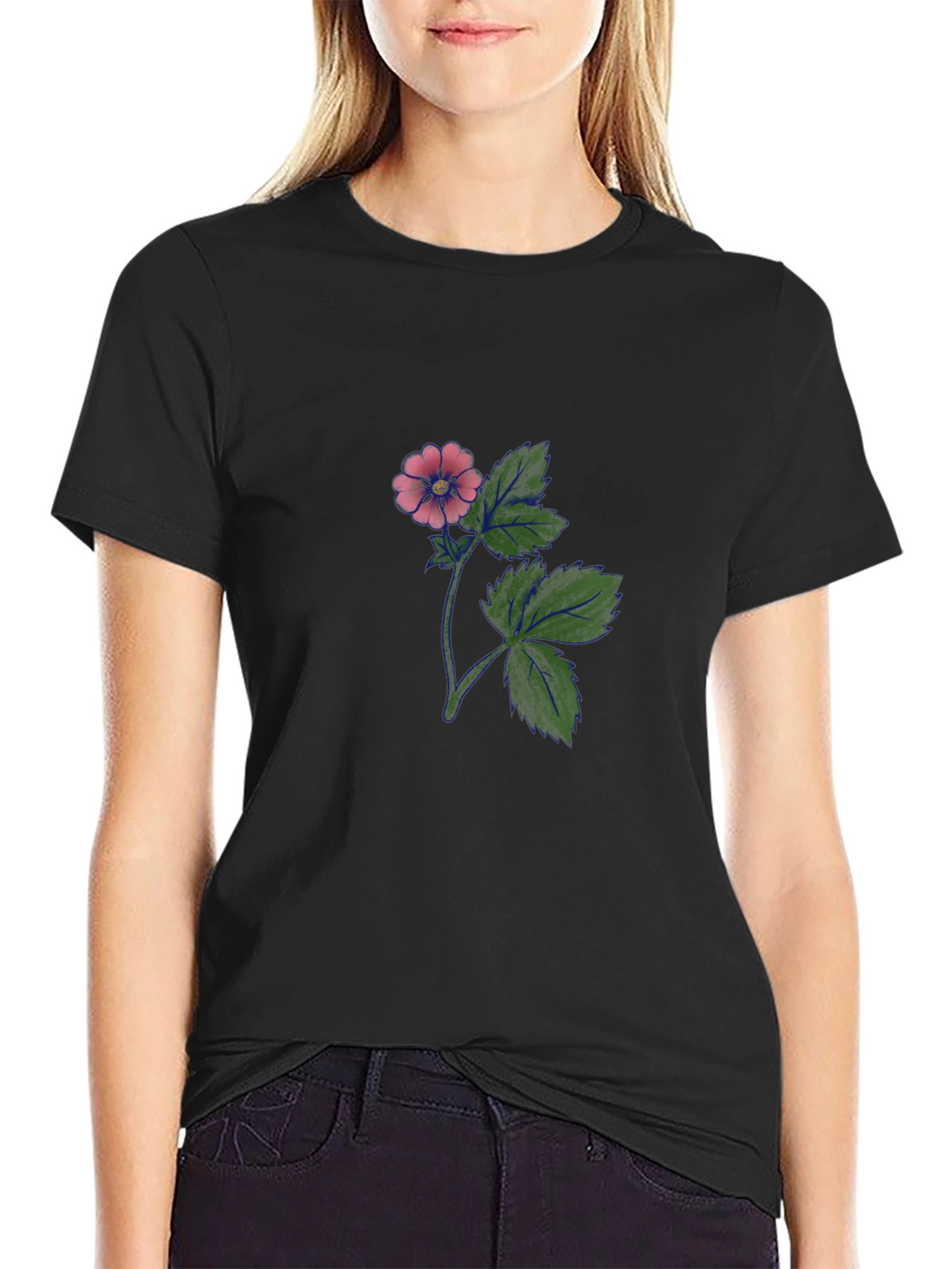 Black T-Shirt with Floral Print