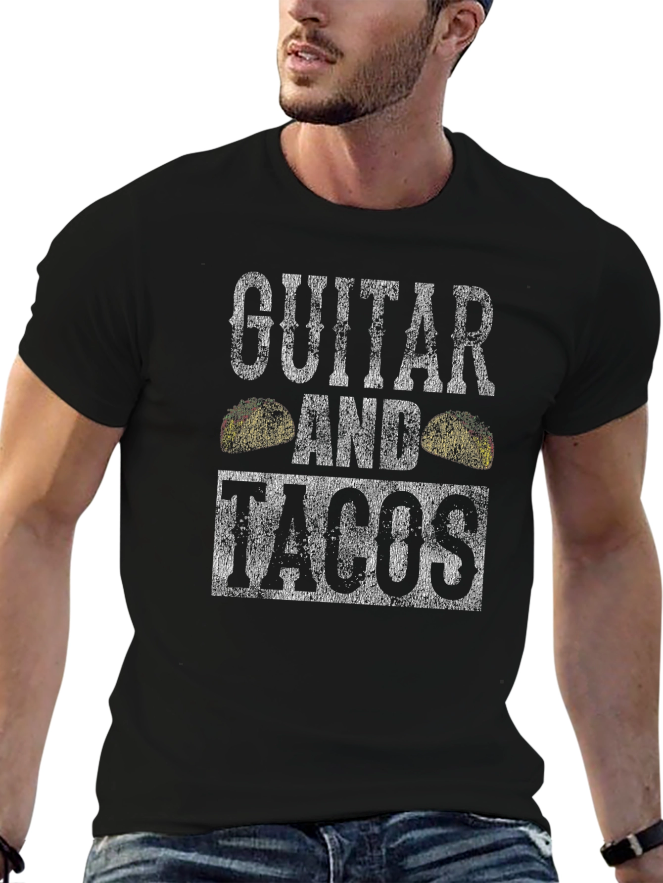 Guitar and Tacos Graphic T-Shirt - Mens Black Tee
