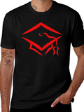 Graduation Cap Graphic Tee - Stylish Black Cotton T-Shirt