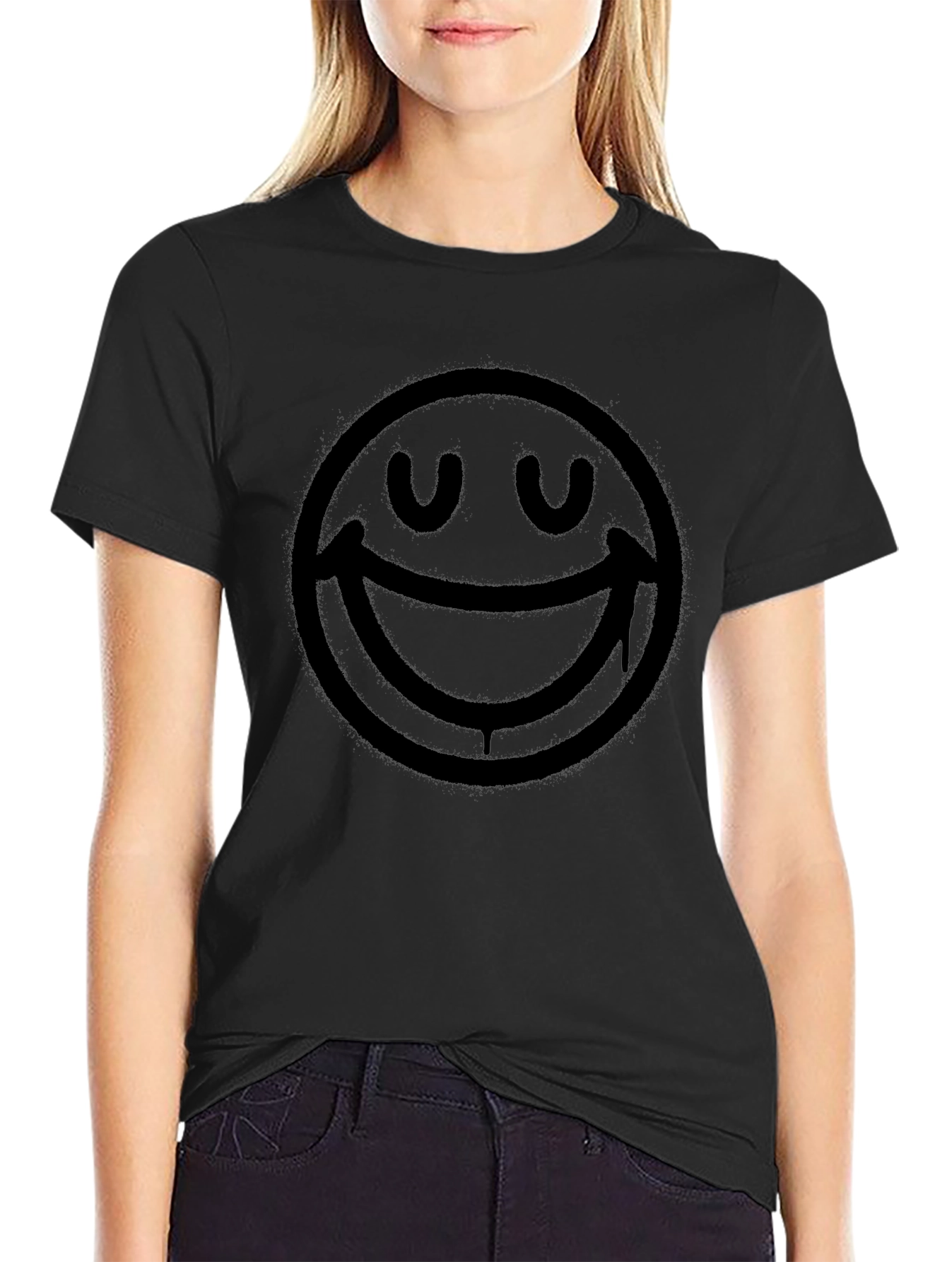 Smiley Face Graphic Print T-Shirt - Mens Black Tee