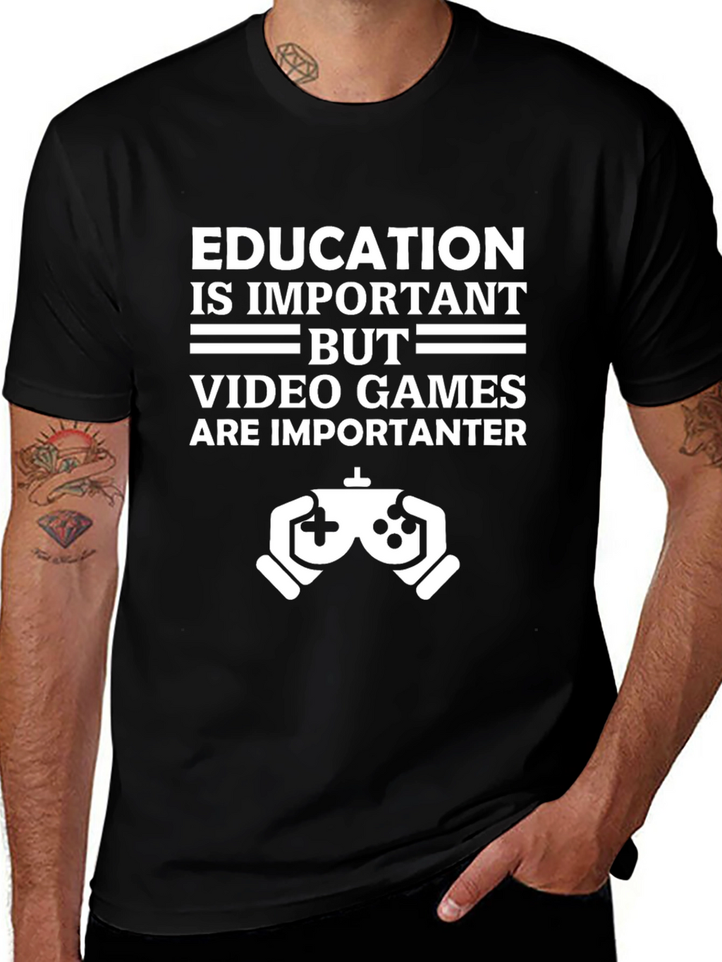 Funny Gamer T-Shirt - Education vs. Video Games