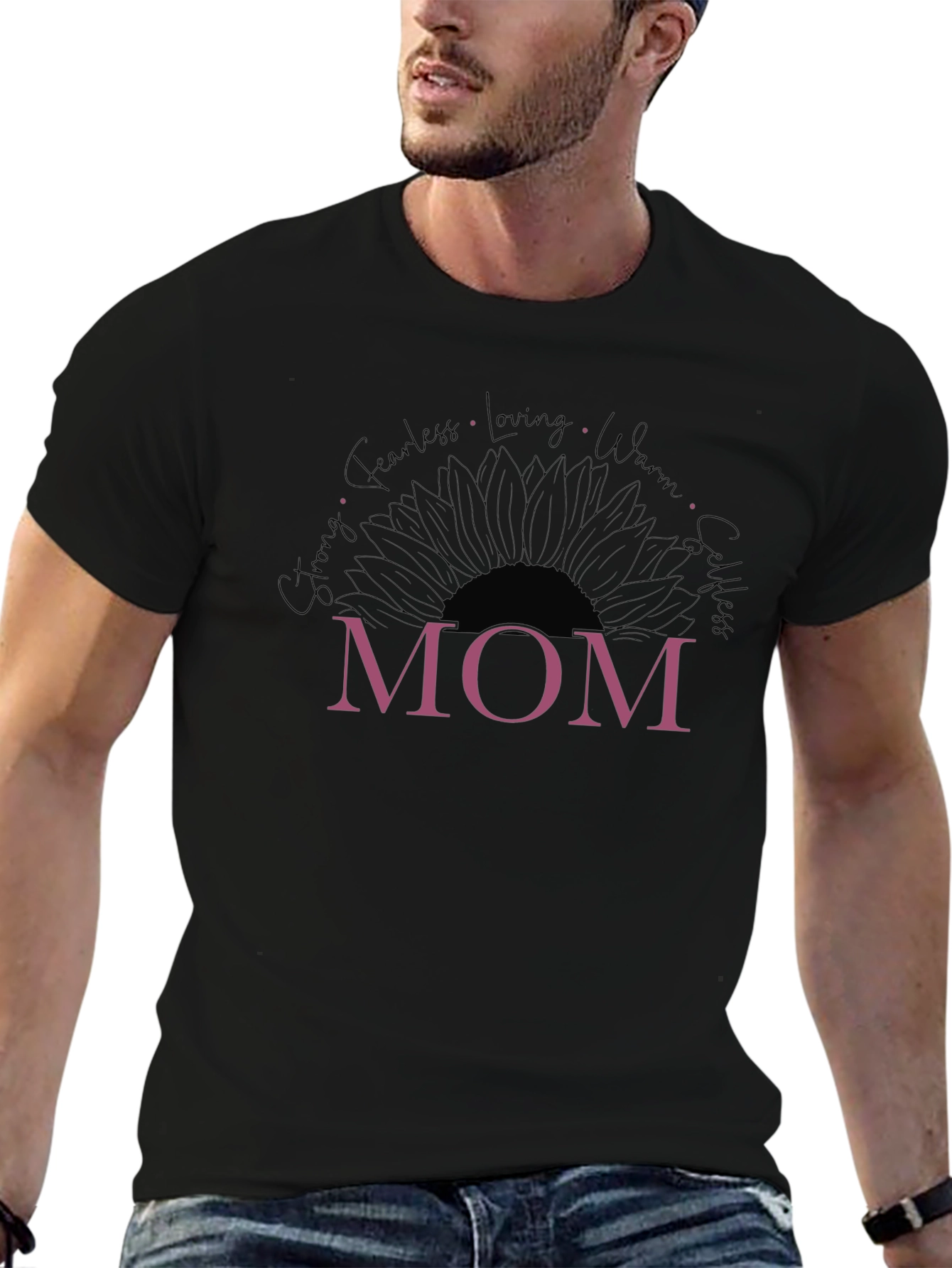 Mom Sunflower Graphic T-Shirt - Strong Fearless Loving