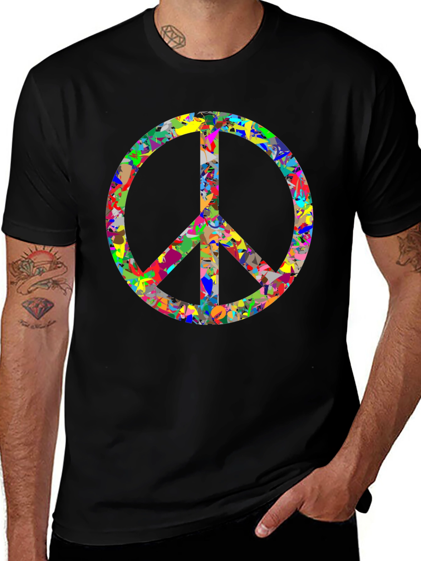 Colorful Peace Sign Graphic Tee - Black