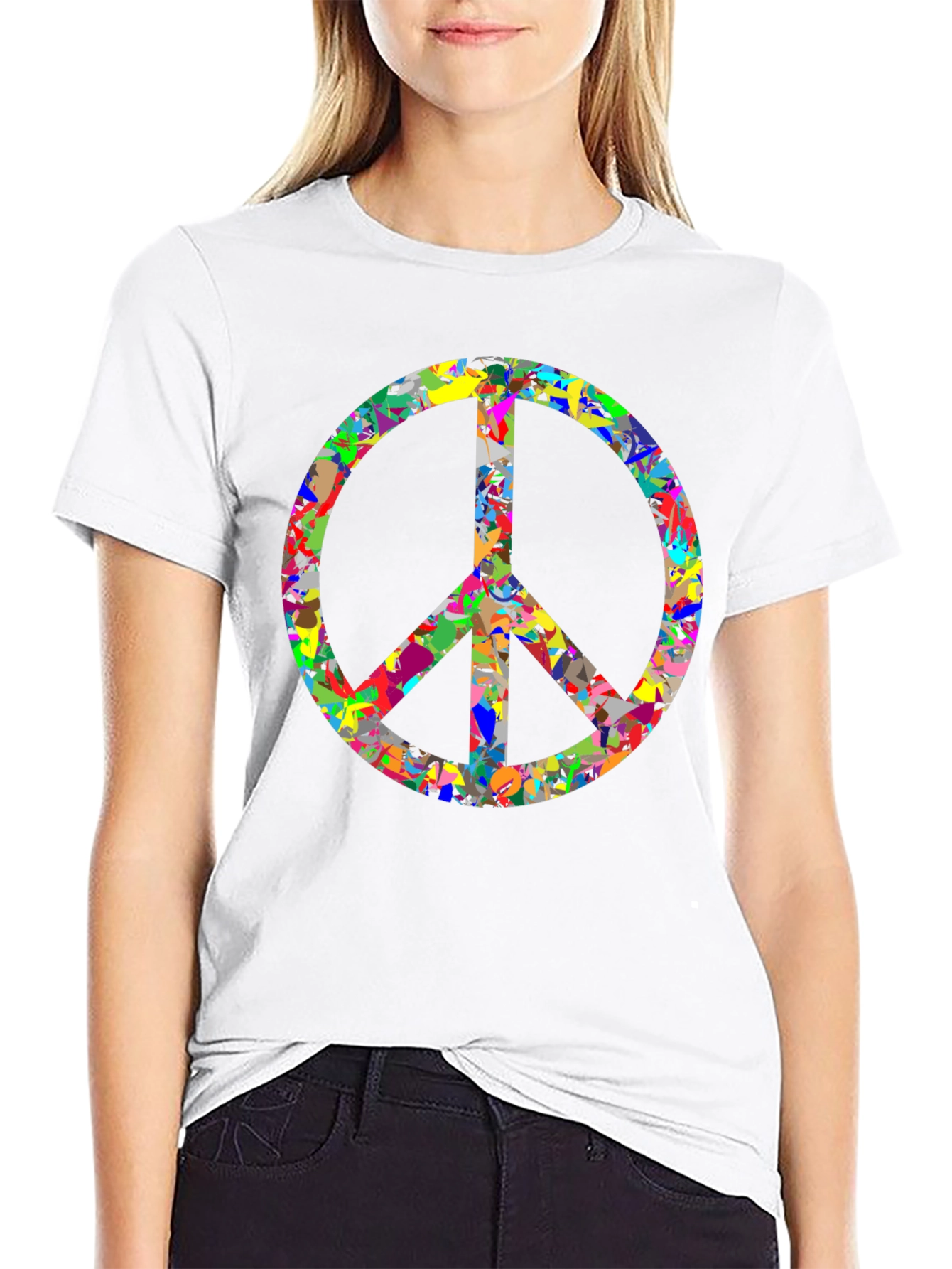 Colorful Peace Sign Graphic Tee - Black