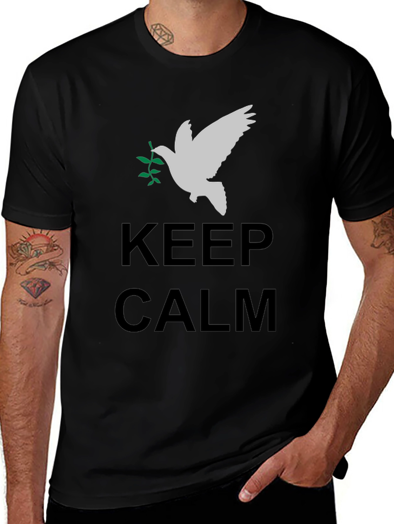 Keep Calm Peace Dove Graphic Tee - Mens Casual Shirt