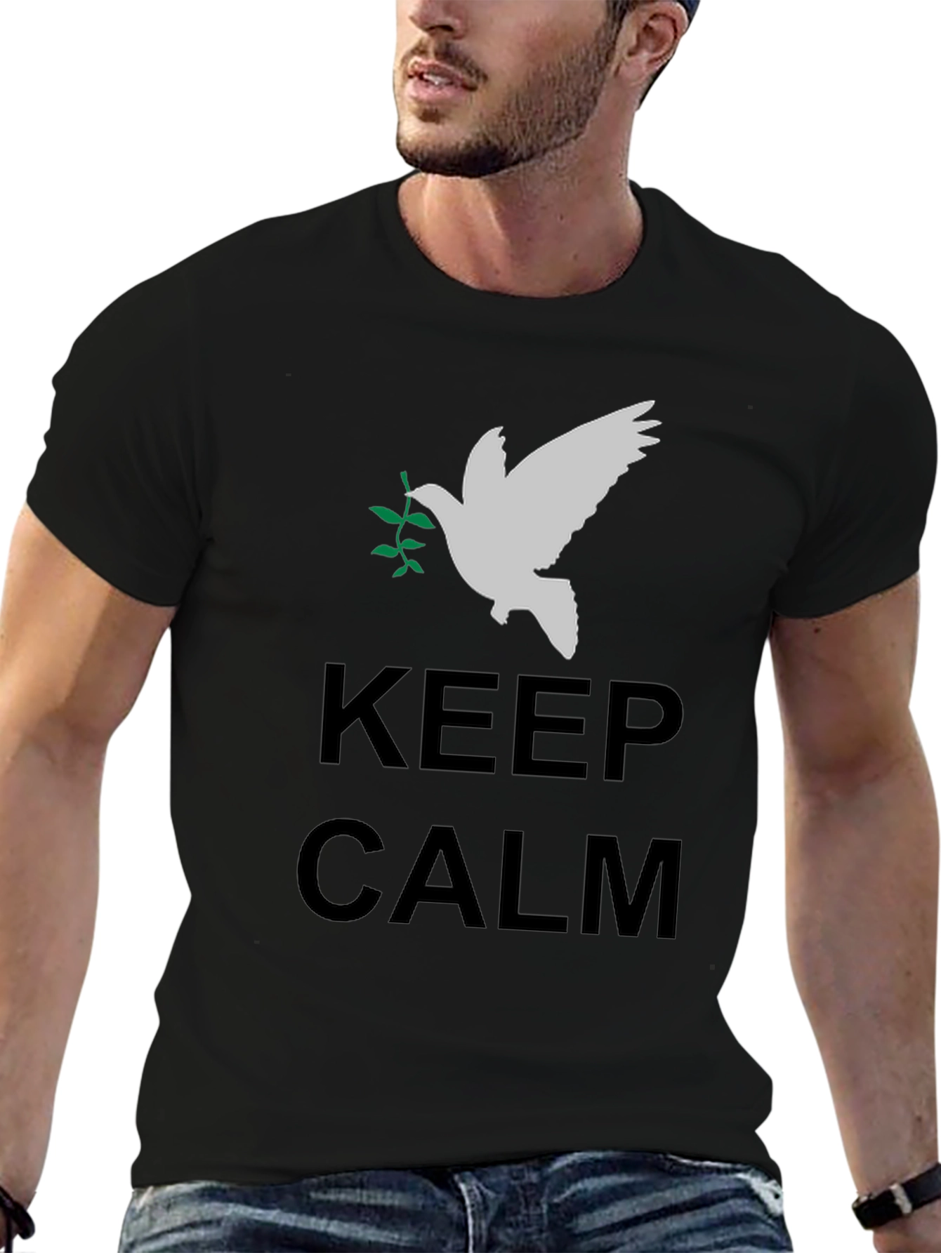 Keep Calm Peace Dove Graphic Tee - Mens Casual Shirt