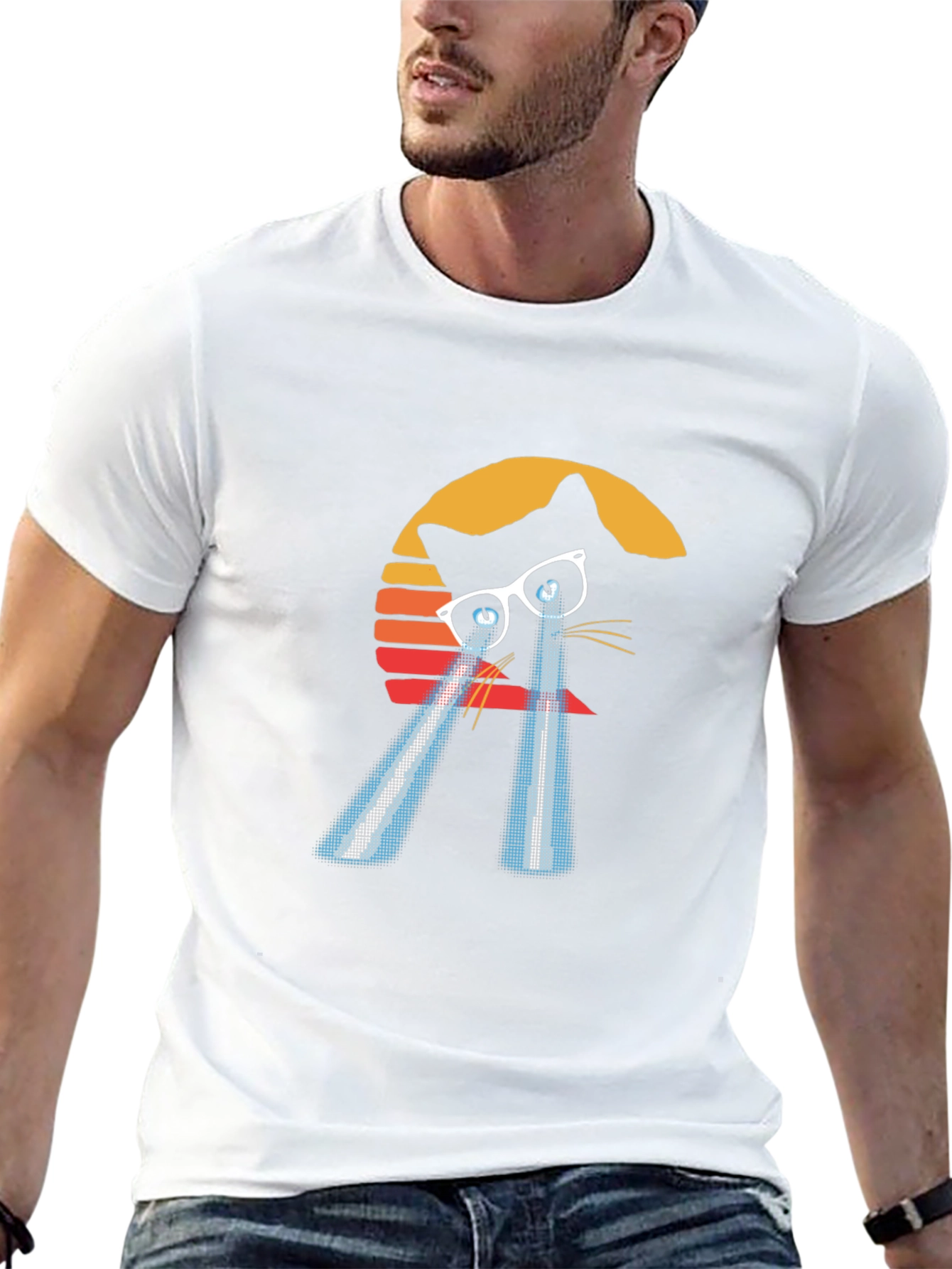 Laser Cat Eyes T-Shirt - Retro Sunset Style