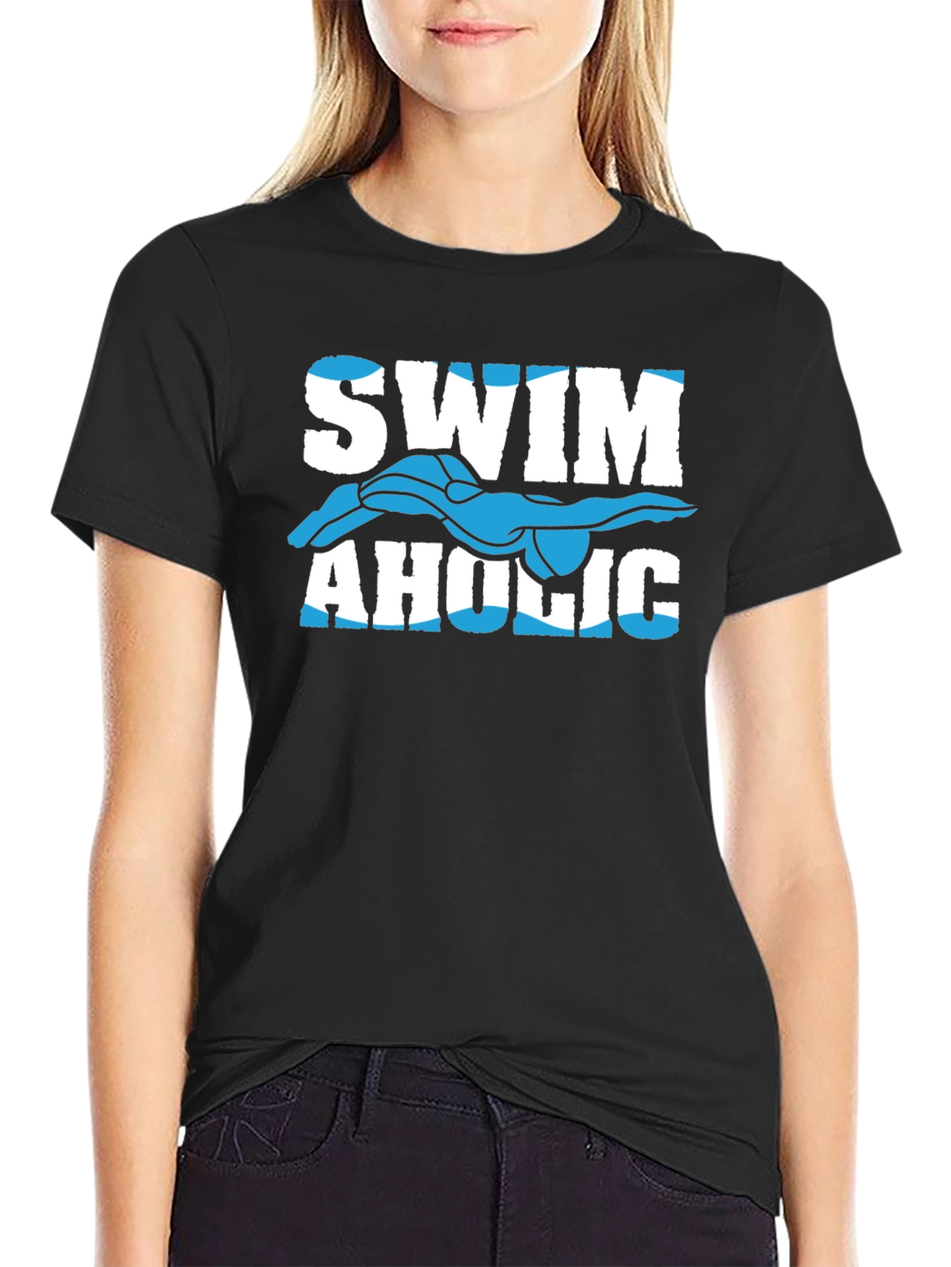 Swimaholic Graphic Tee - Black Cotton T-Shirt