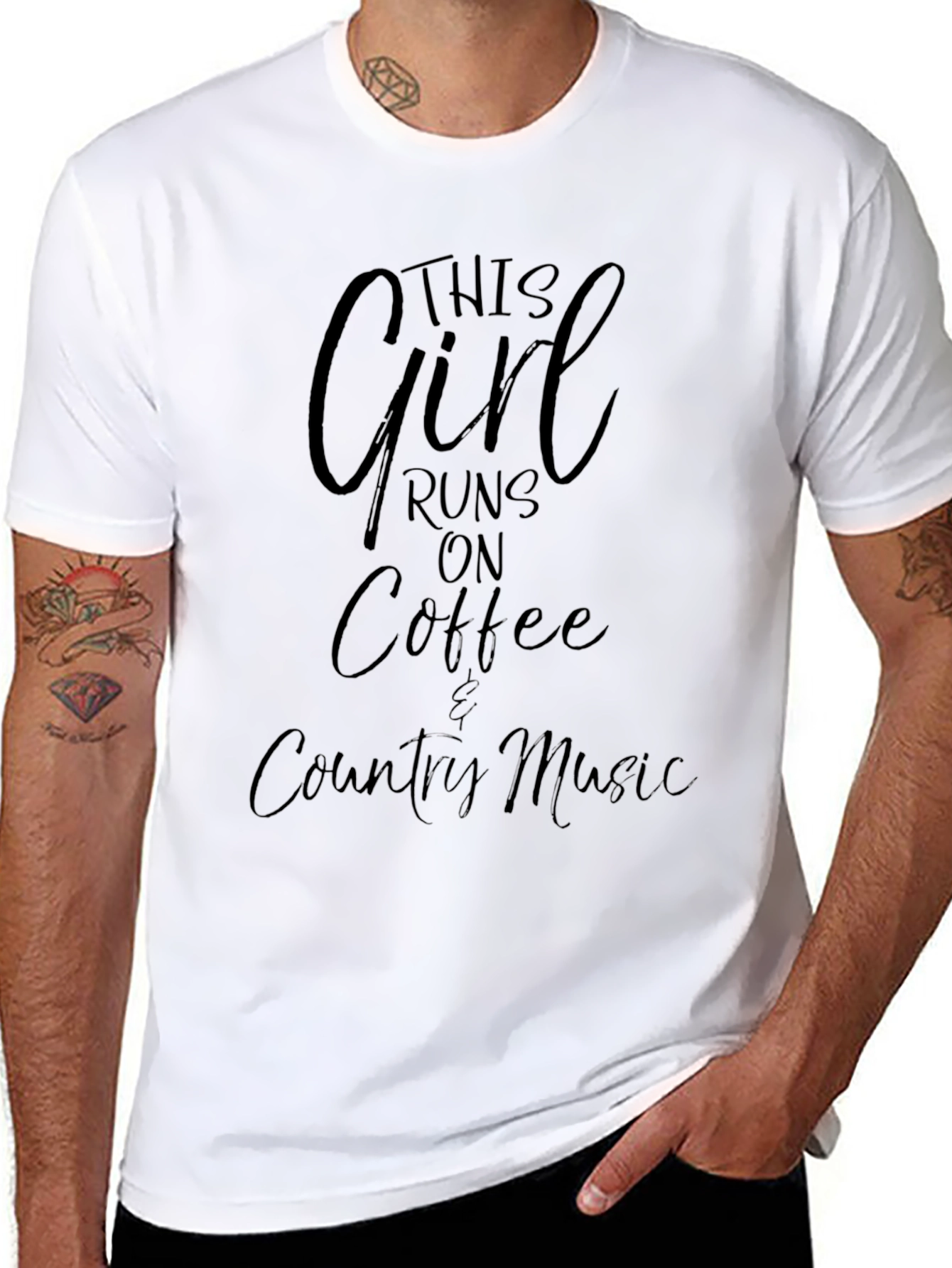 This Girl Runs On Coffee & Country Music Black T-Shirt