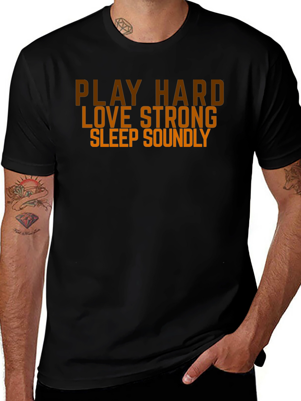 Play Hard Love Strong Slogan Graphic T-Shirt