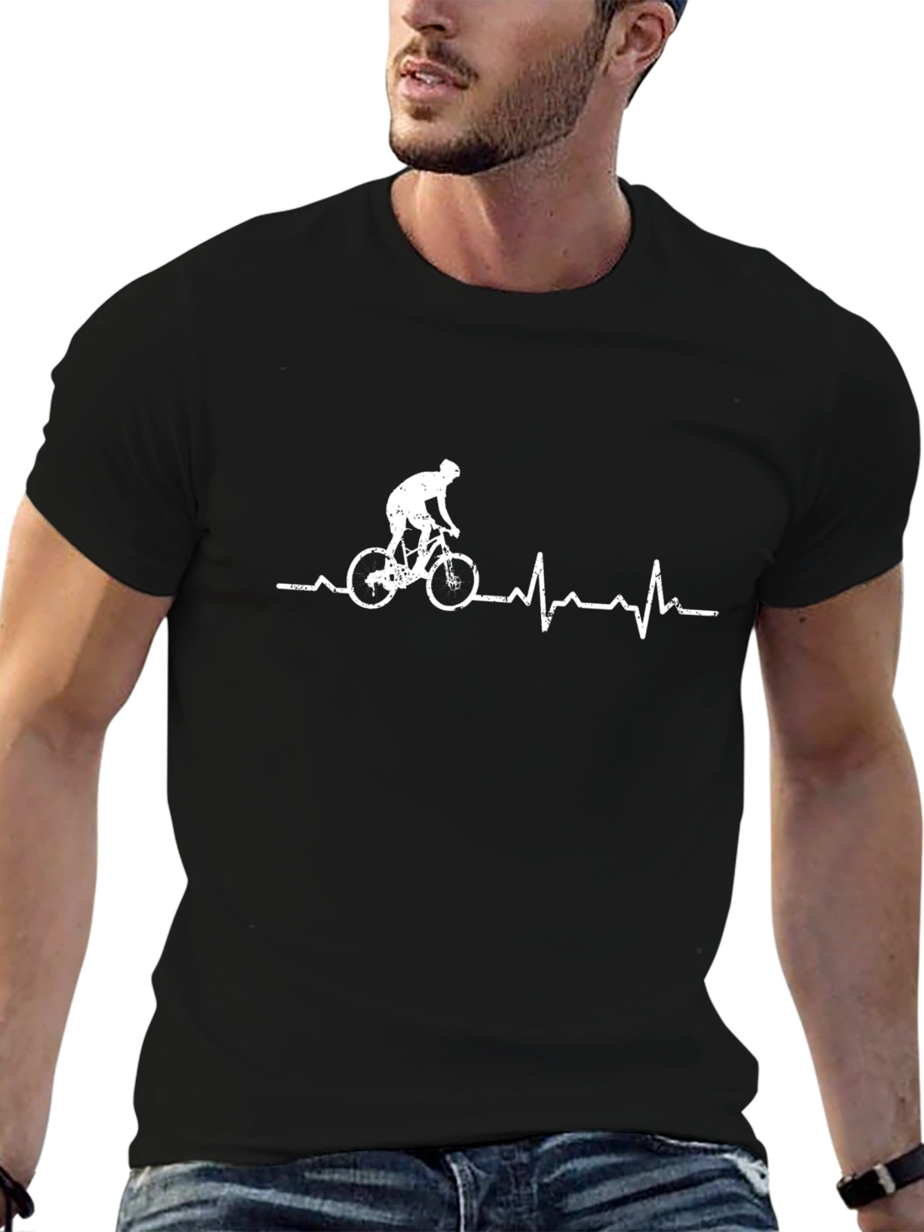Cycling Heartbeat T-Shirt - Mens Black Tee