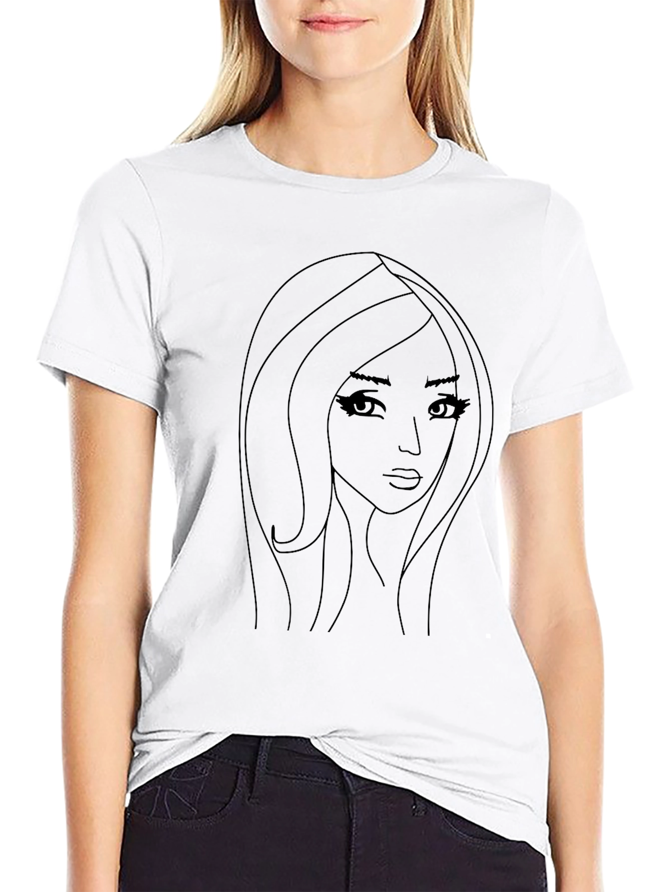 Line Art Woman Graphic Tee - Black Unisex T-Shirt