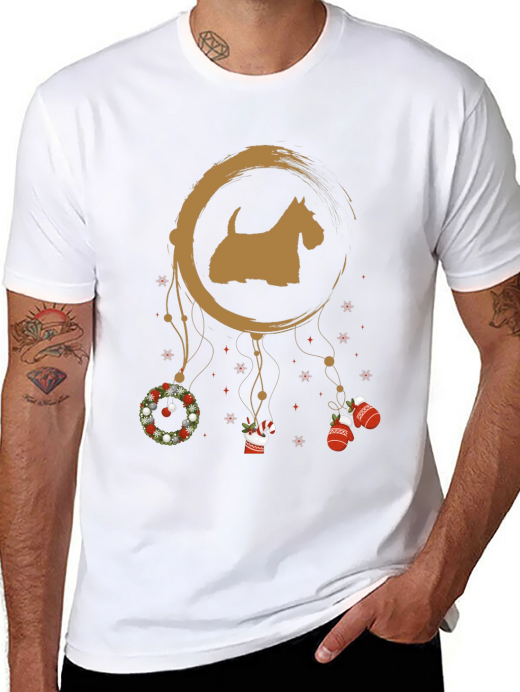 Festive Scottie Dog Christmas T-Shirt