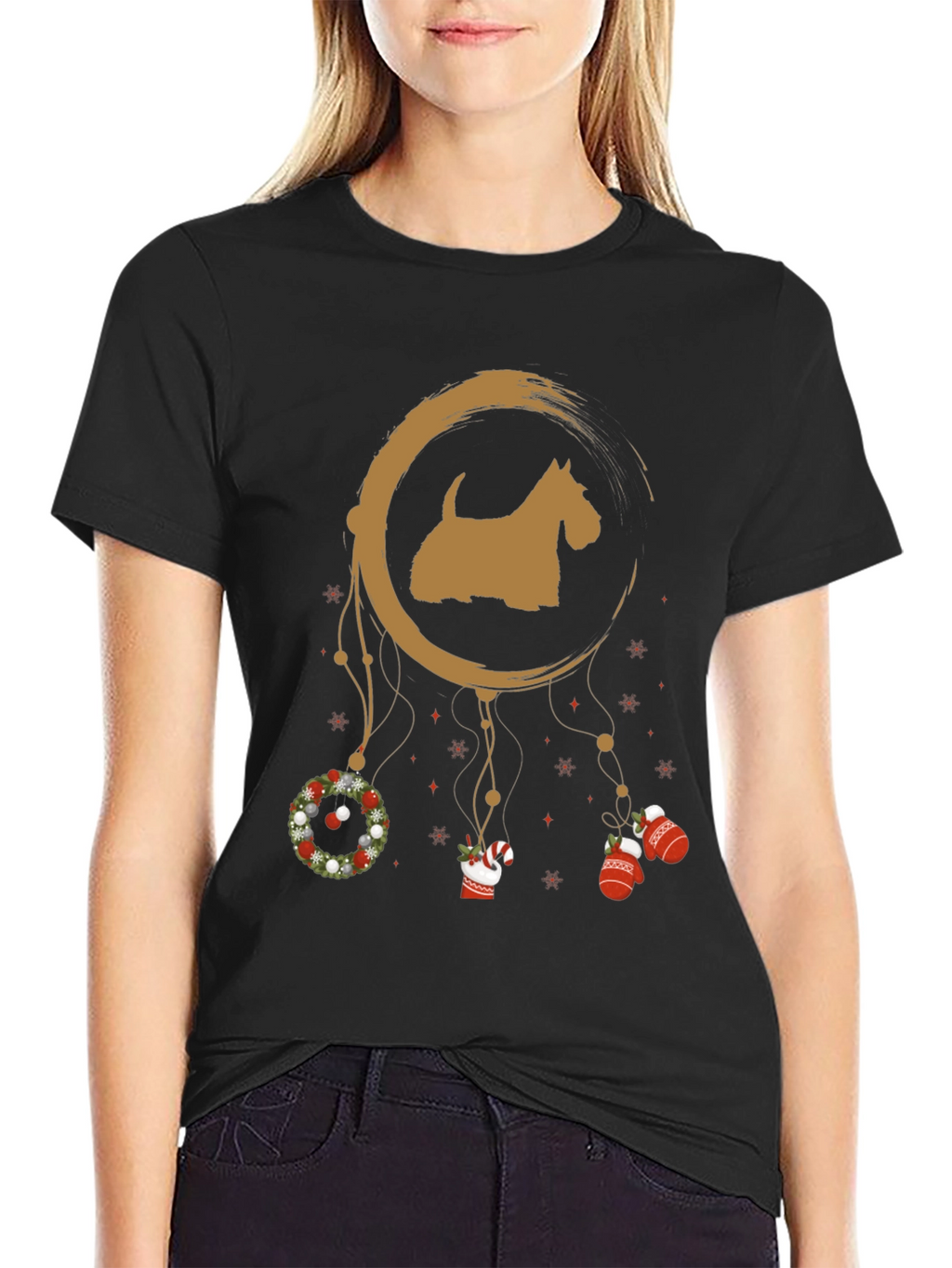 Festive Scottie Dog Christmas T-Shirt