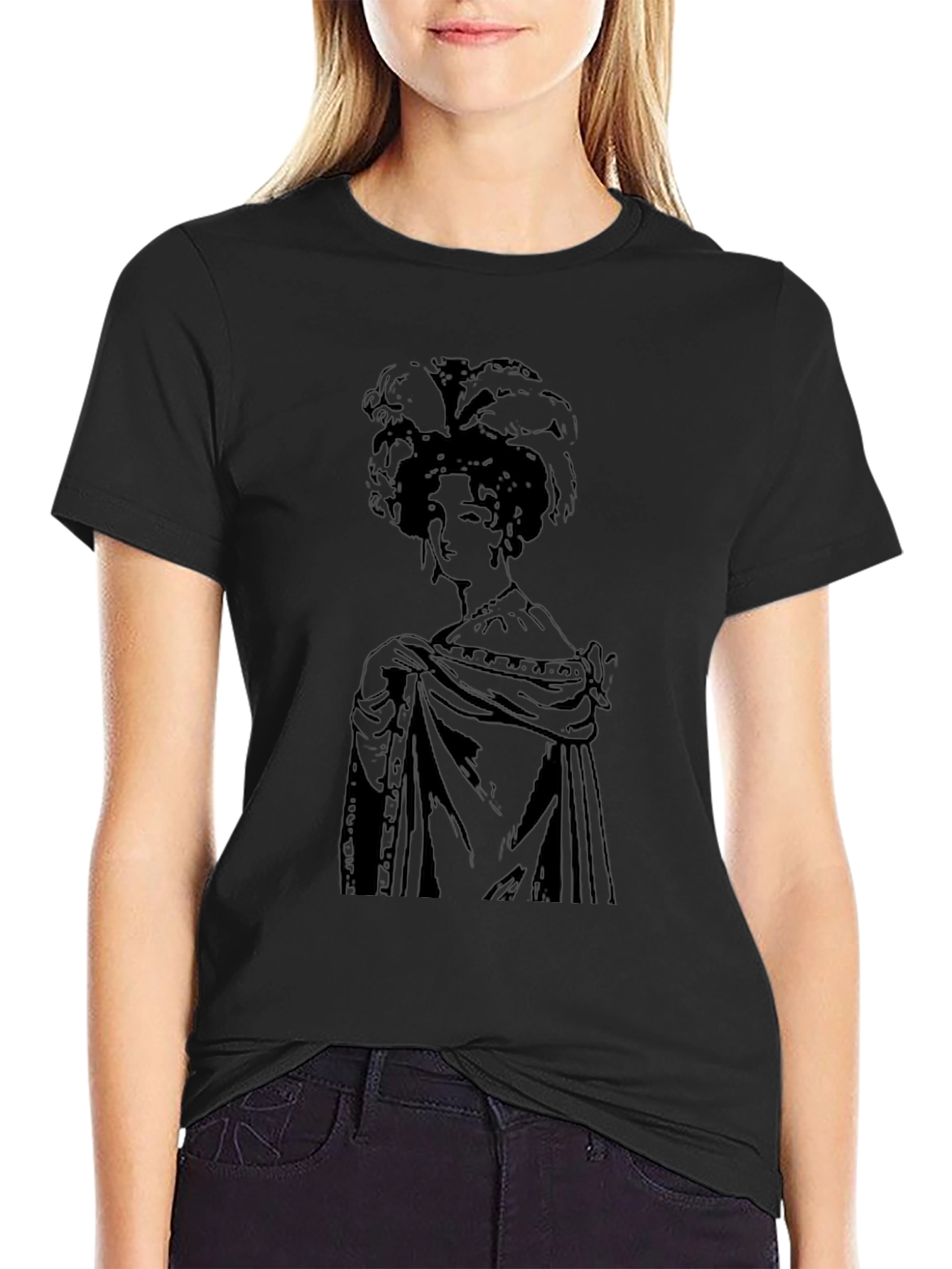Vintage Lady Graphic Tee - Stylish Black Cotton T-Shirt