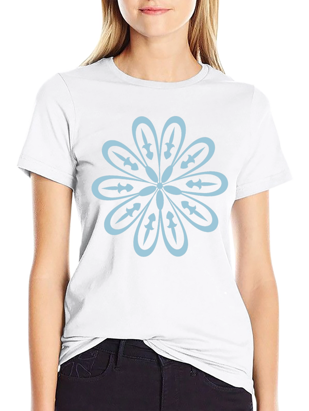 Black T-Shirt with Flower Sword Design