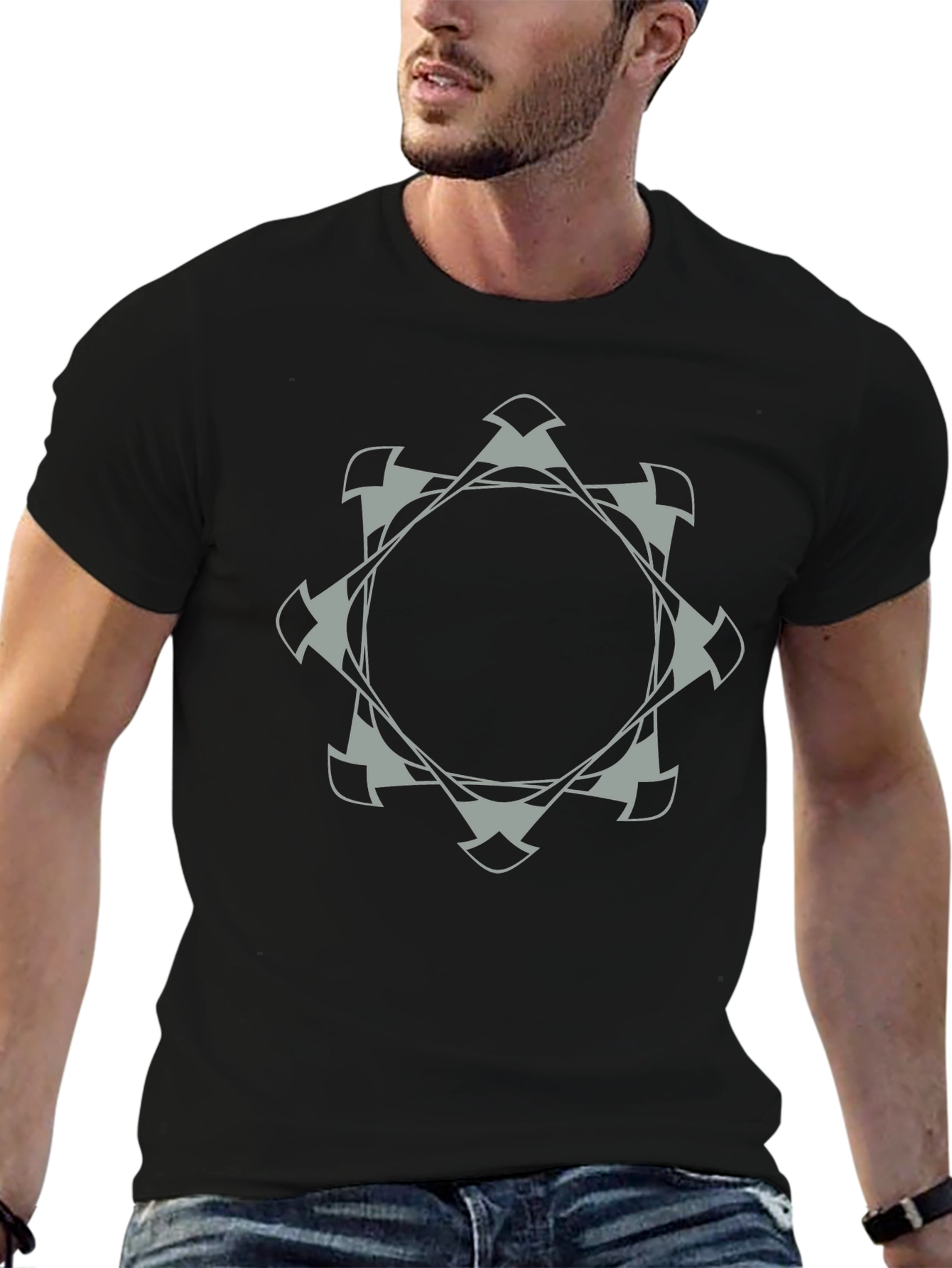Geometric Emblem Tee - Modern Black Cotton T-Shirt