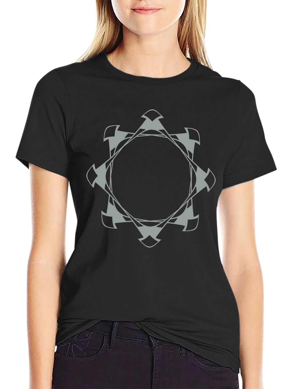 Geometric Emblem Tee - Modern Black Cotton T-Shirt