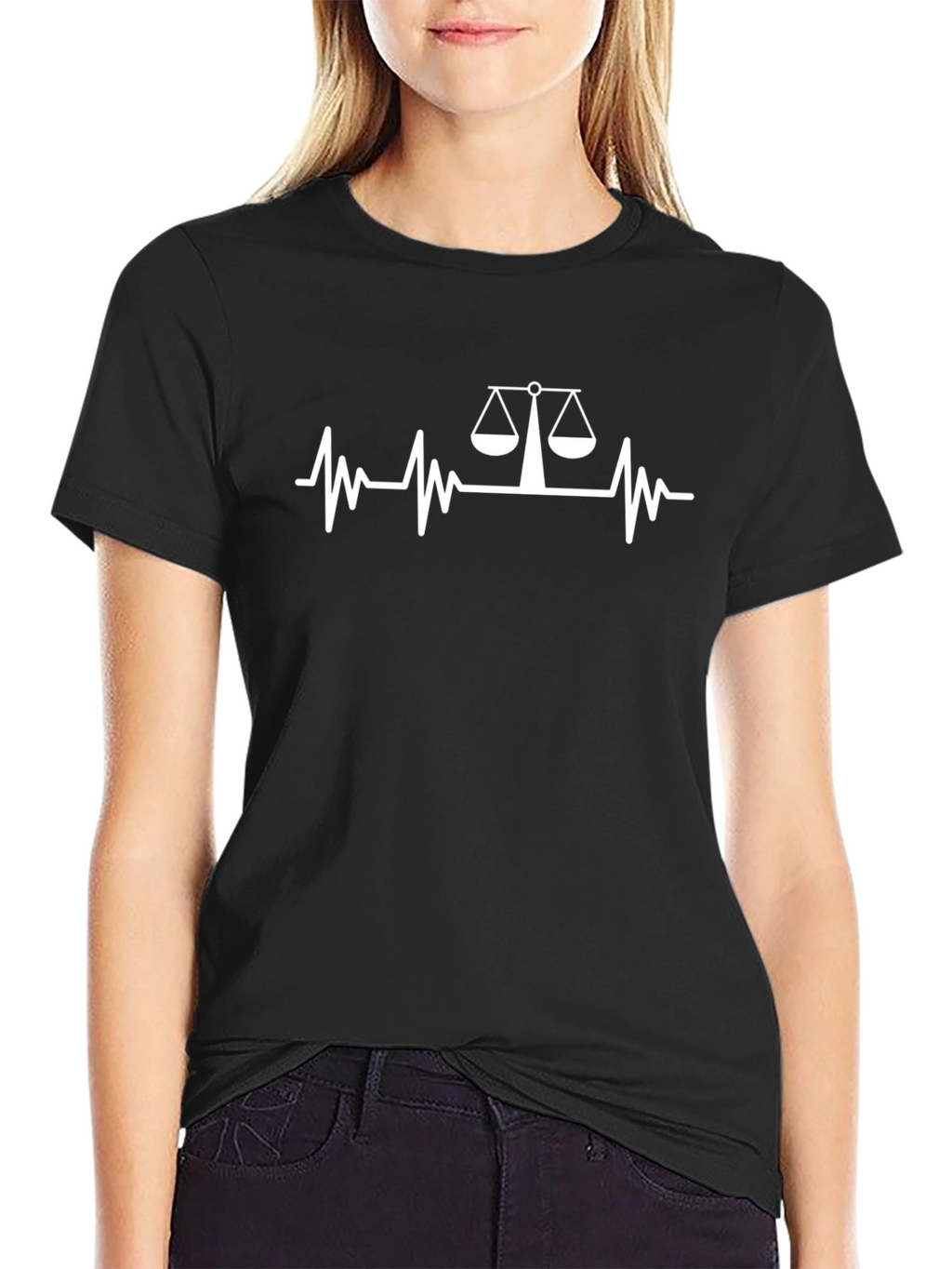 Lawyer Scales Heartbeat Graphic Tee - Black Cotton T-Shirt