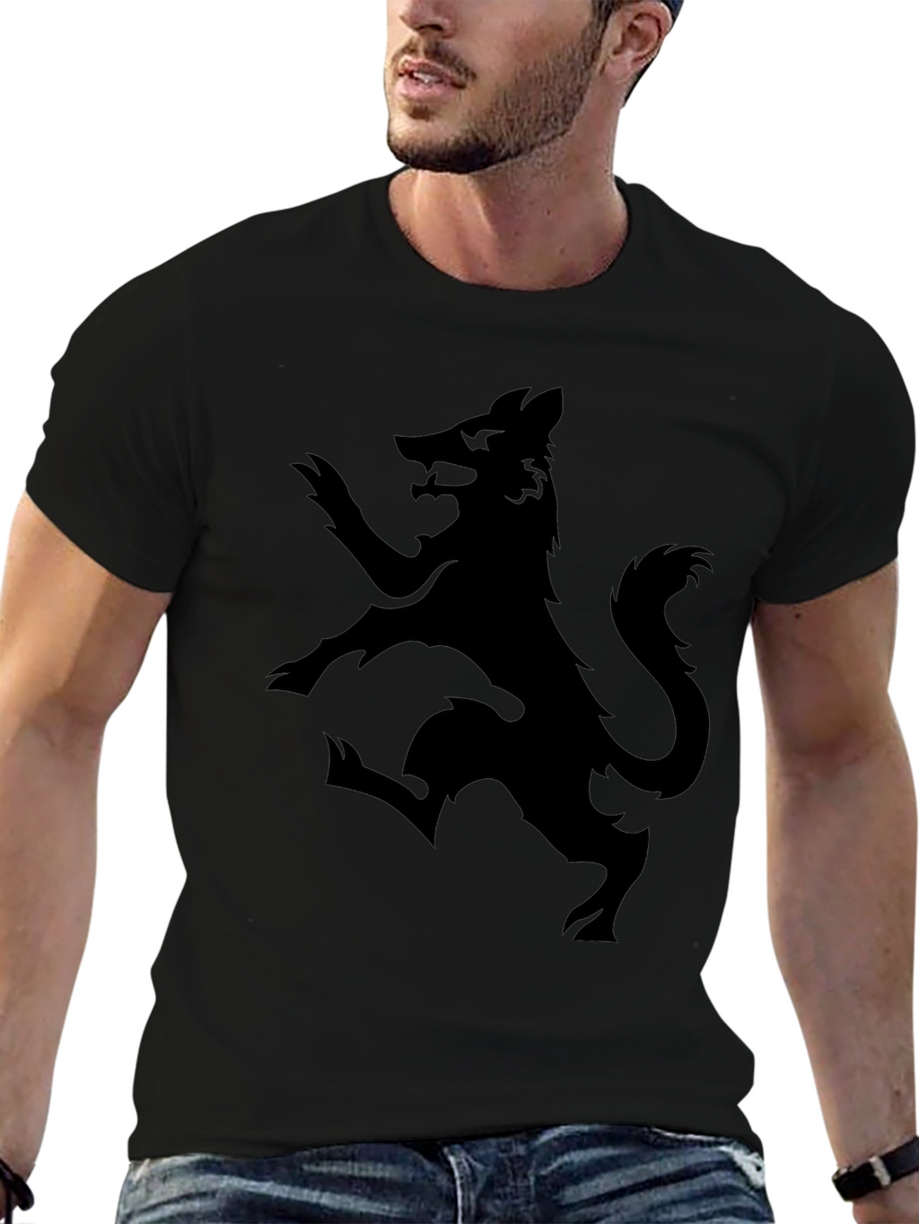 Black Wolf Rampant Graphic T-Shirt - Mens Fashion Tee