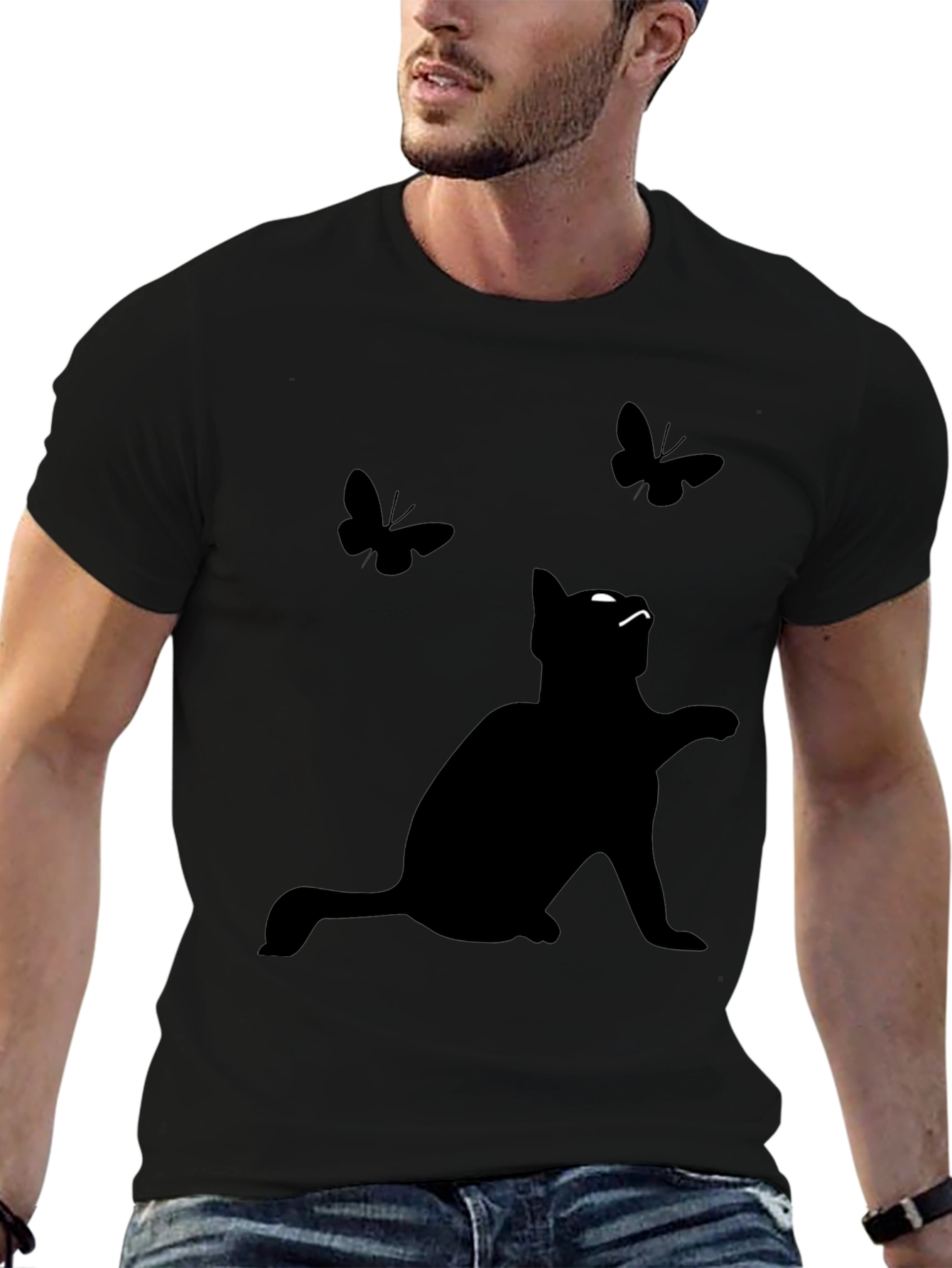Black Cat & Butterflies Graphic Tee