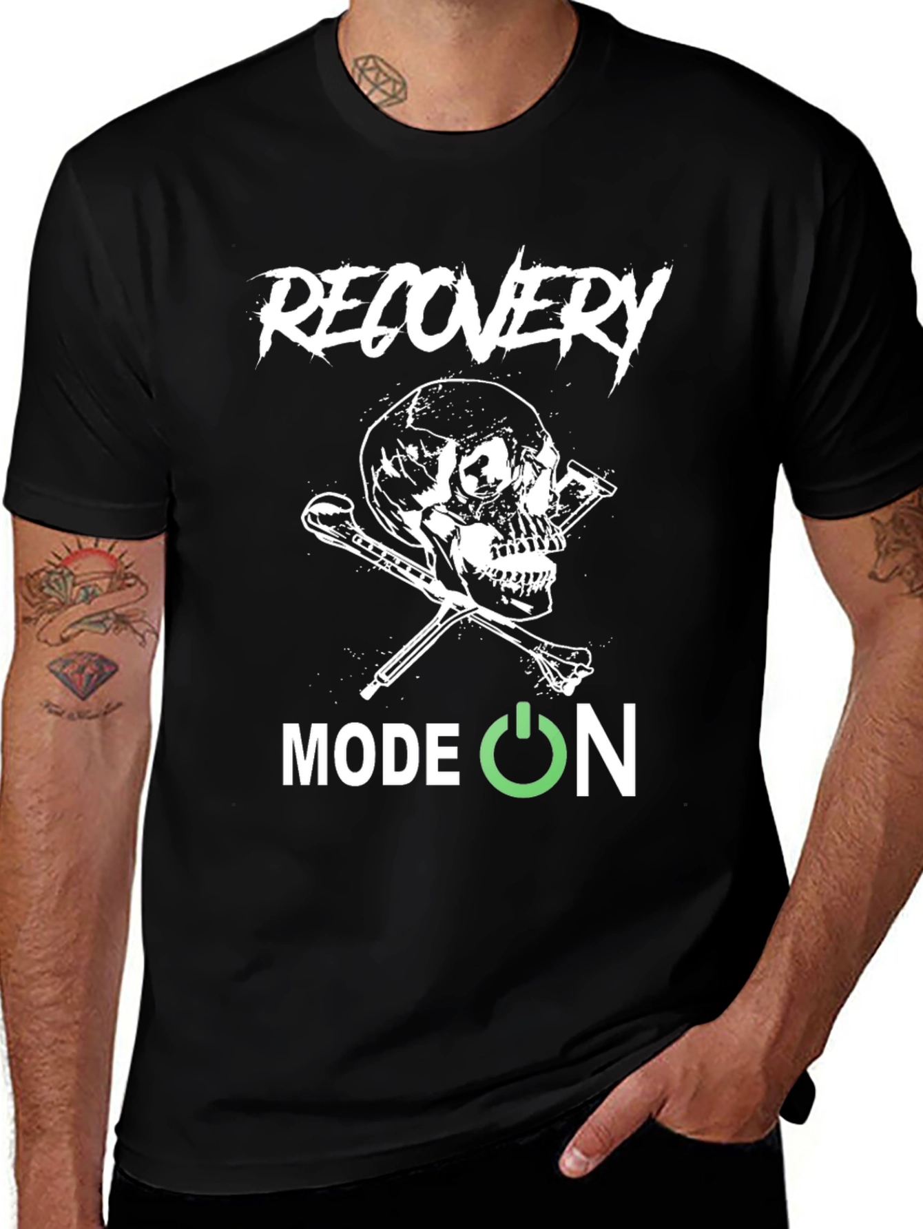 Recovery Mode On Skull Graphic Black T-Shirt