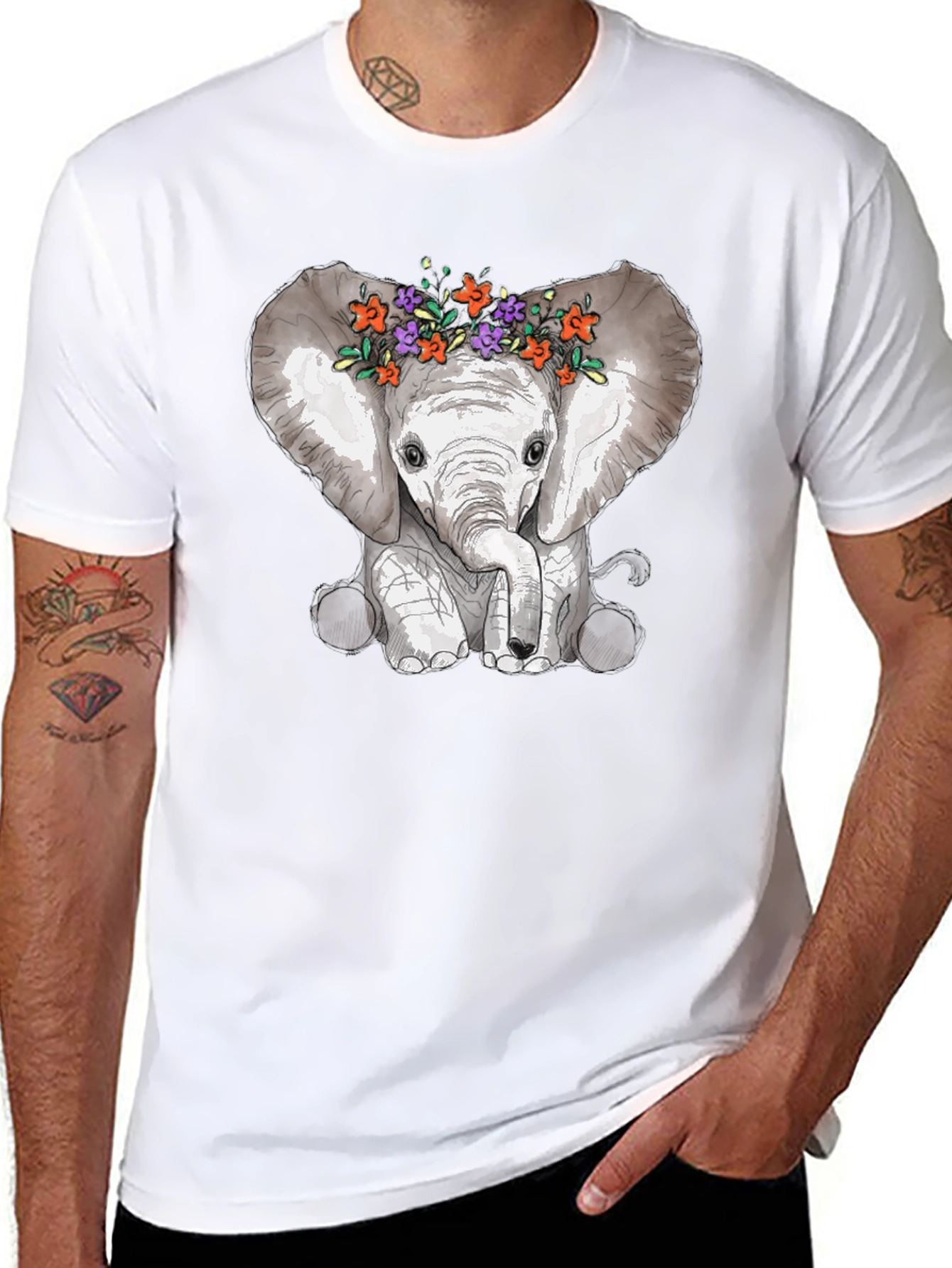 Elephant Floral Crown Graphic Tee - Mens