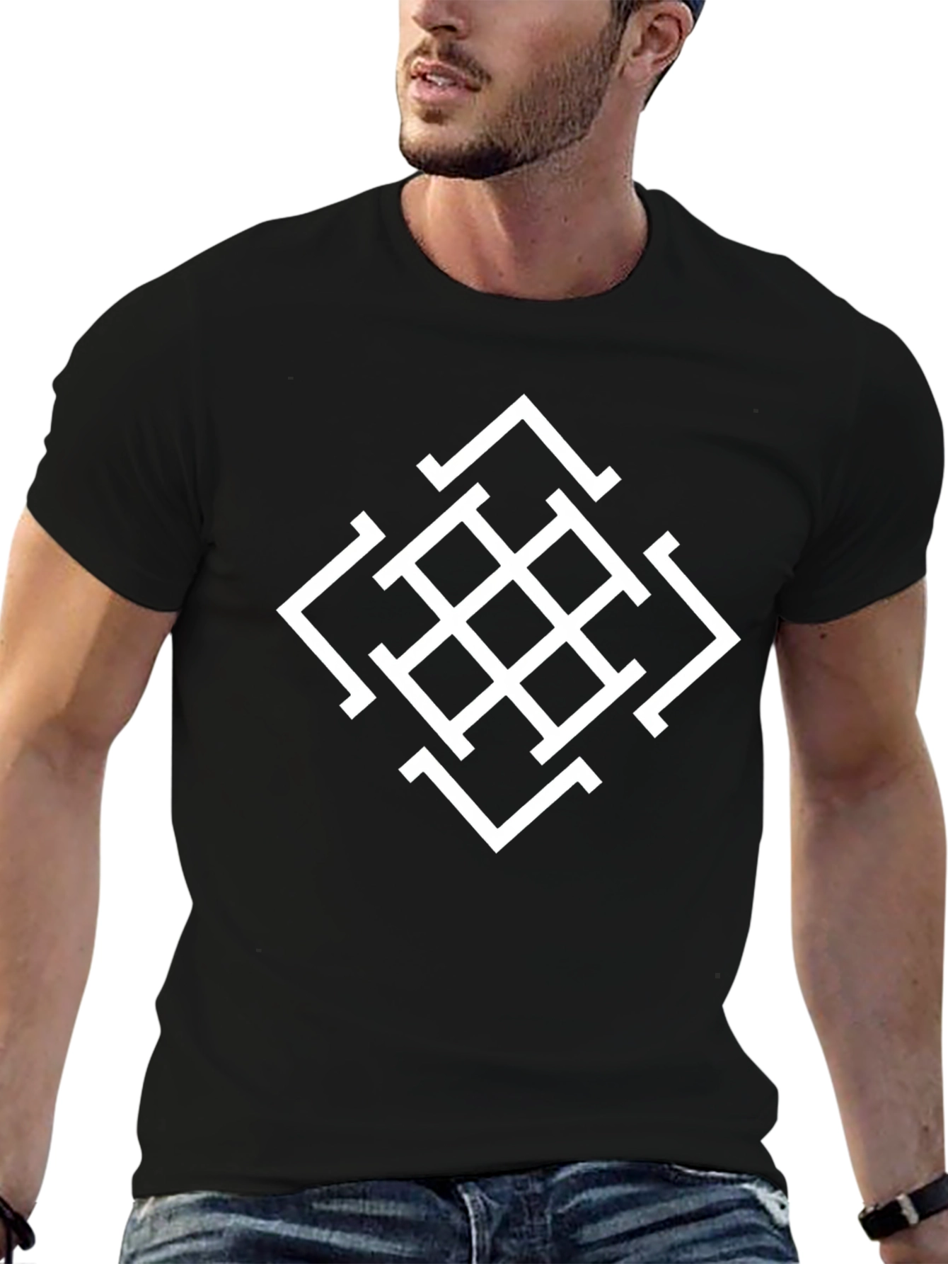 Geometric Pattern Black Tee